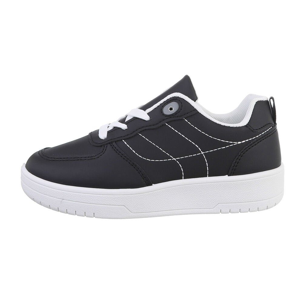 Low-Top Schwarz, Damen in Ital-Design Sneaker Flach Weiß Freizeitschuhe Schwarz Freizeit