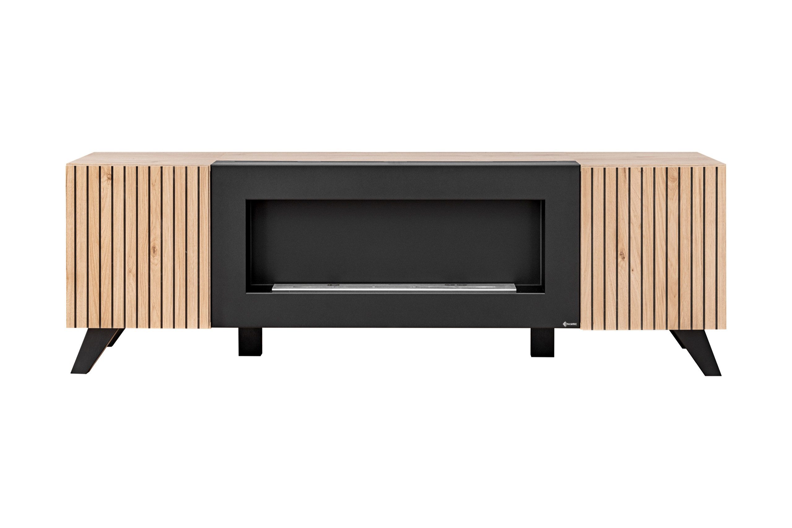 ASM-Moebel Wohnwand Wohnwand LIAM mit Lamellen und Bio Ethanol Kamin LED und Push - Click, Mit Bio-Ethanol Kamin, Led Beleuchtung und Push-Click System – Bild 5 von 5