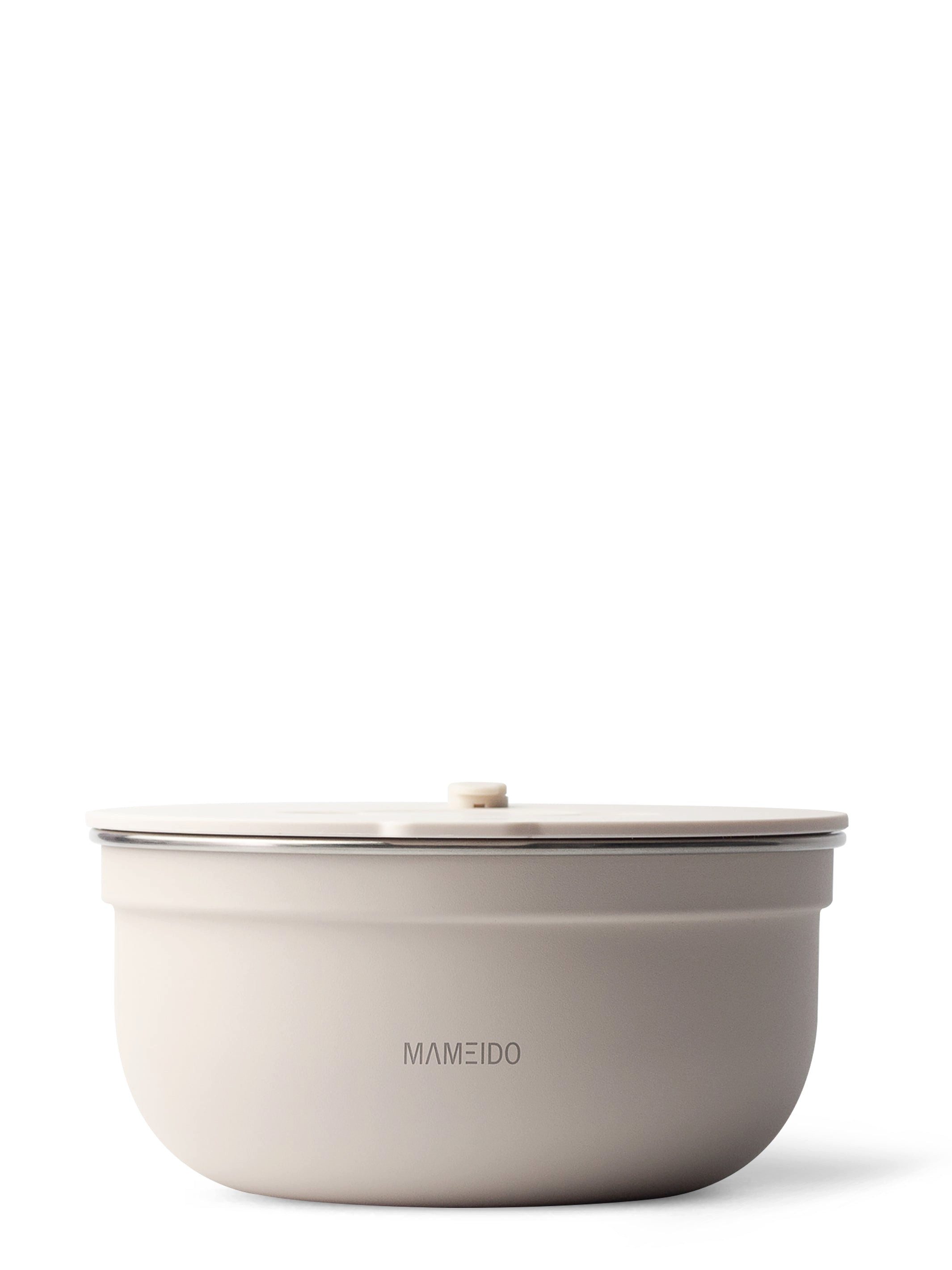 MAMEIDO Salatbox, Edelstahl, Kunststoff, Silikon, to-go mit 3 Fächern & auslaufsicherem Dressingbehälter in 1500 ml