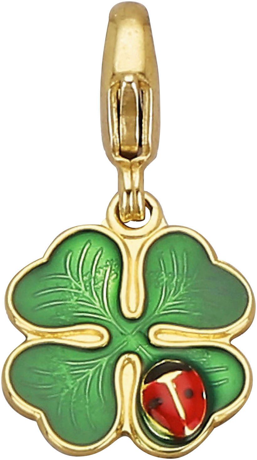 Firetti Charm-Einhänger Schmuck Geschenk Gold 375 Anhänger Кулоны Kleeblatt Marienkäfer, mit Lack