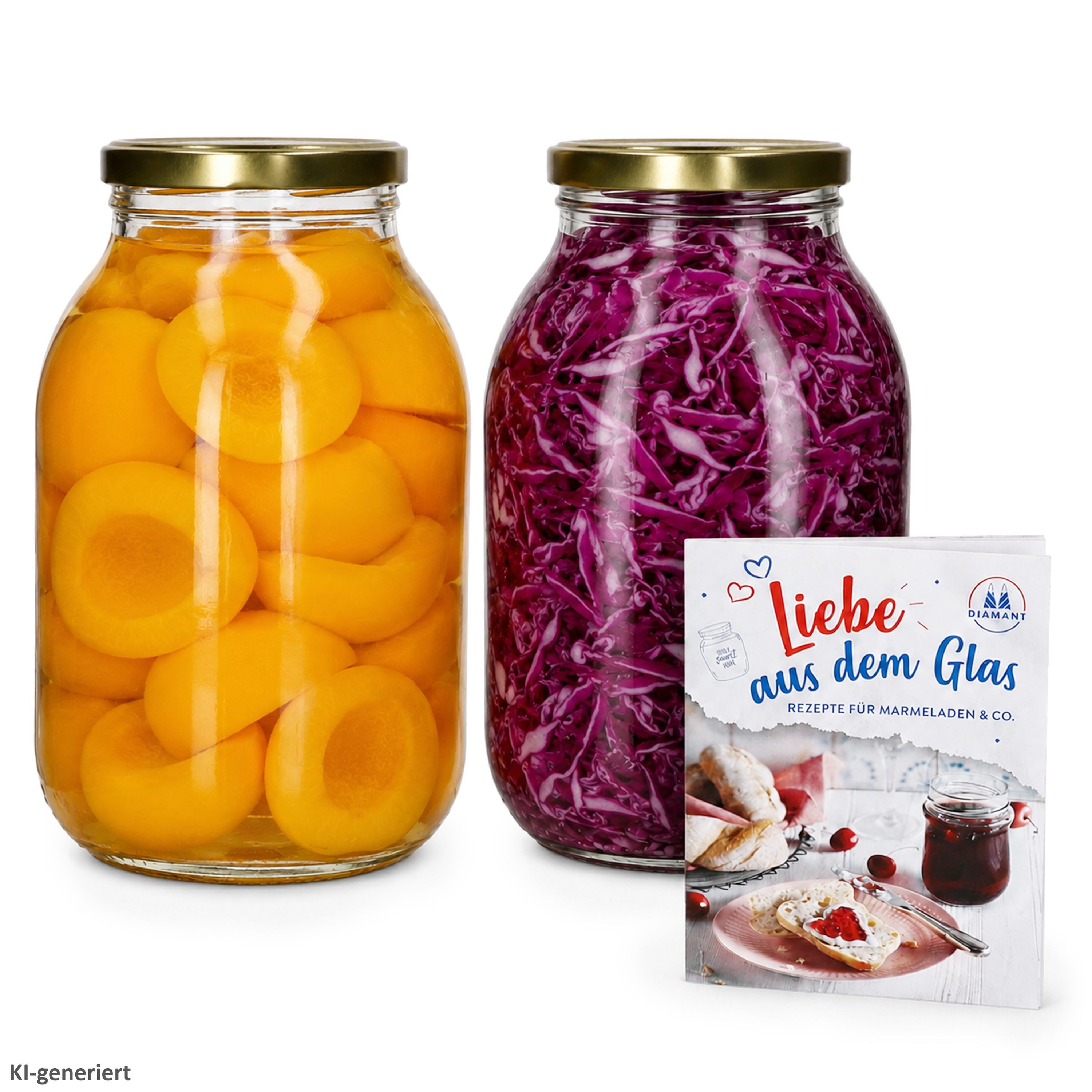 MamboCat Einmachglas 2er Set Einmachglas 3L Vorratsglas TO100 Deckel gold Rezeptheft, Glas