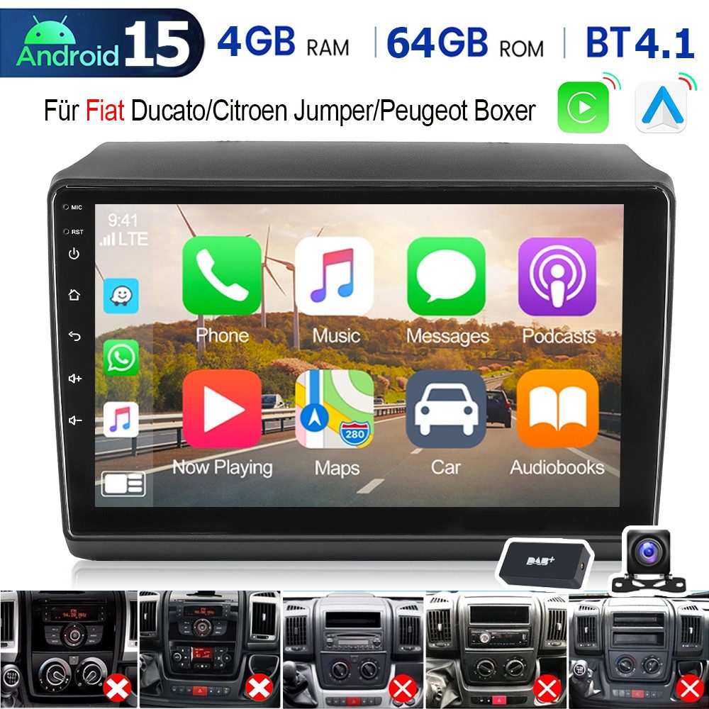 ESSGOO DAB+ 64G Android 15 Für Fiat Ducato 2006-2022 GPS Navi WiFi Carplay Autoradio (RDS, 4+64GB(optional), Digitalradio (DAB), FM, AM, Carplay Android Auto Bluetooth EQ USB GPS Navi WIFI Touchscreen)