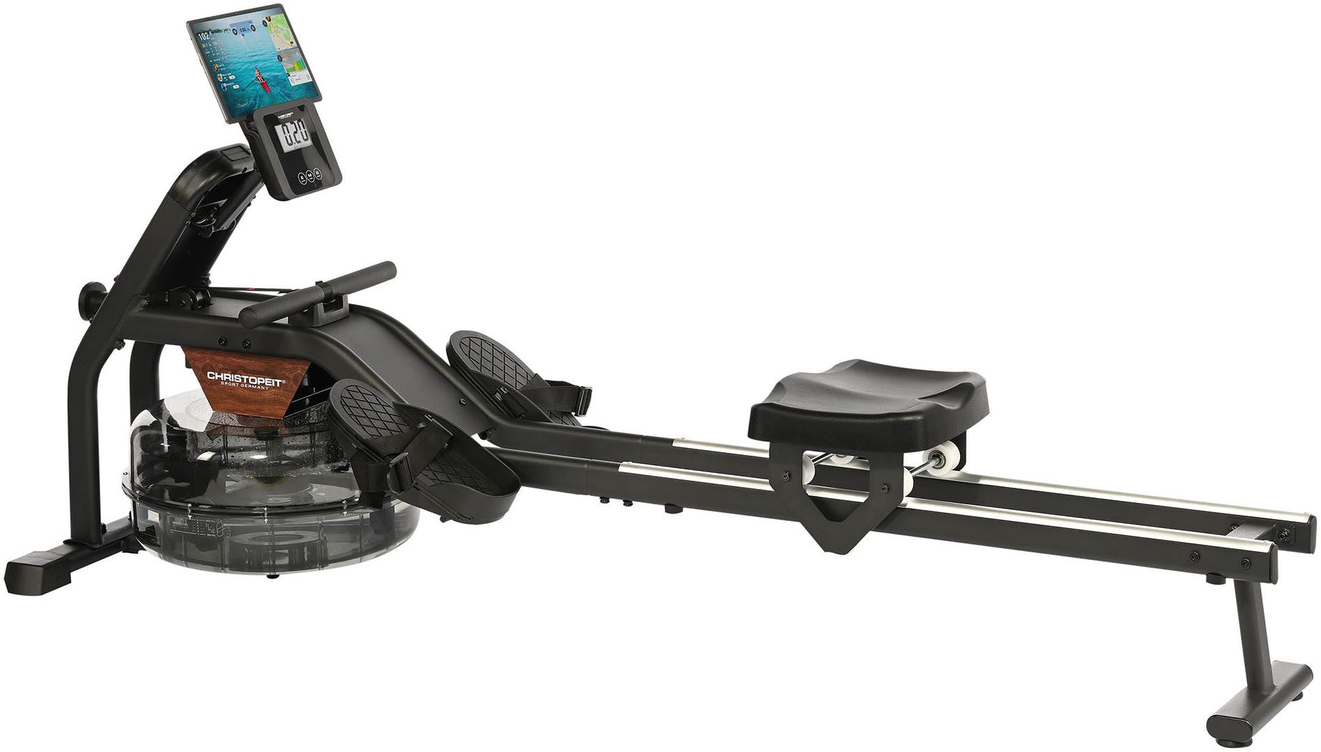 Christopeit Sport® Rudergerät Wasserrudergerät Garda (120 kg max. Benutzergewicht, Kinomap-App kompatibel, Sport), Rudermaschine