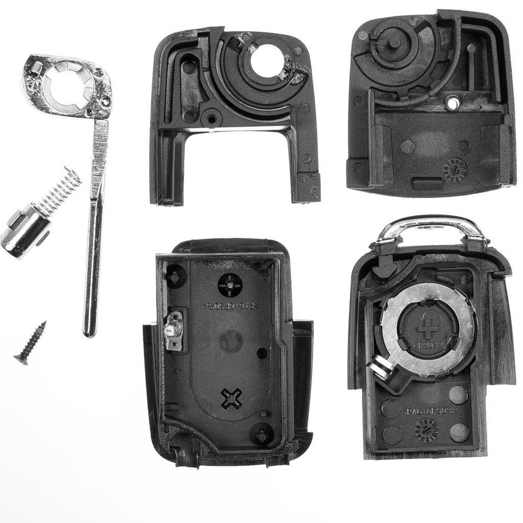 mt-key Auto Klapp Schlüssel Gehäuse 2 Tasten + HAA Rohling + VARTA CR2032 Knopfzelle, CR2032 (3 V), für VW Golf Sharan T5 SKODA Fabia Octavia Funk Fernbedienung