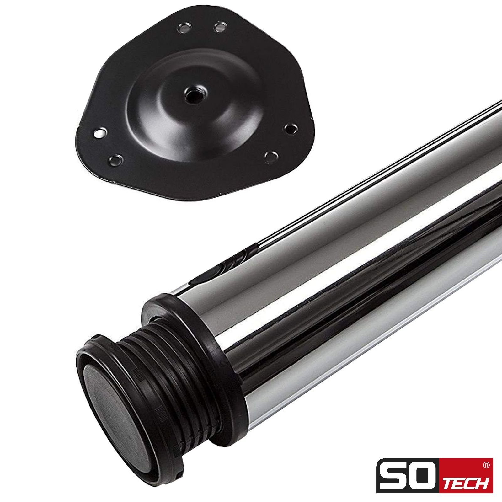 SO-TECH® Tischbein Ø 60 mm, belastbar bis 75 kg pro Stück, höhenverstellbar, Höhe 71 cm, Stahl, Chrom poliert, 4x