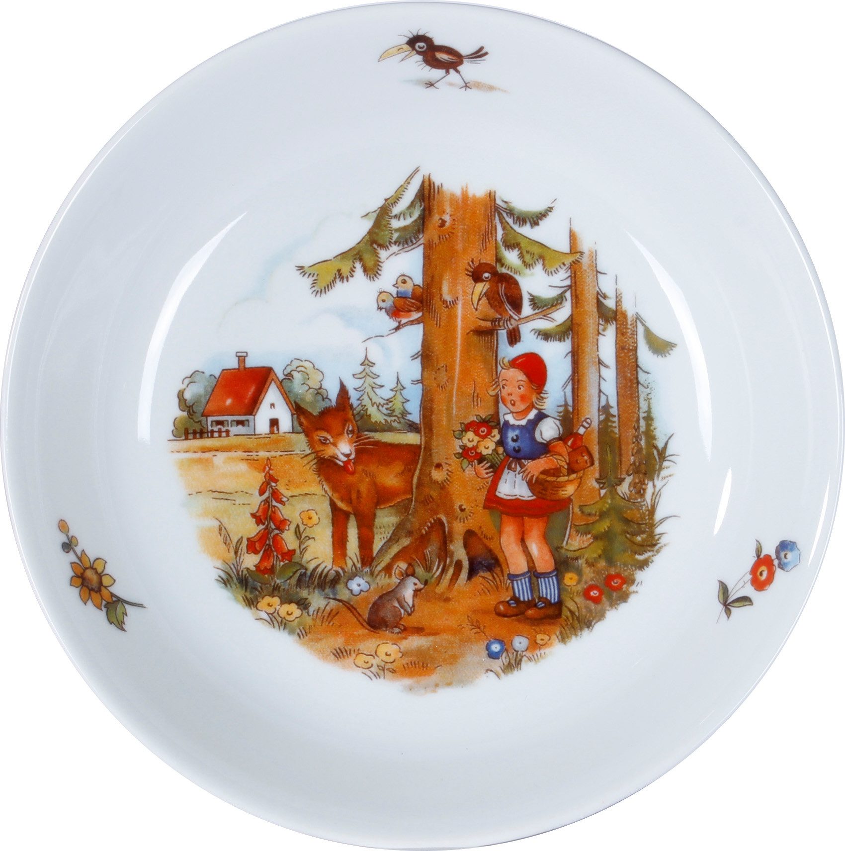 L.E.R.D.93 Kindergeschirr-Set Kindergedeck 3-tlg. Porzellan, buntes Märchenmotiv "Rotkäppchen", Porzellan, Wunderschönes buntes Märchenmotiv "Hänsel & Gretel"
