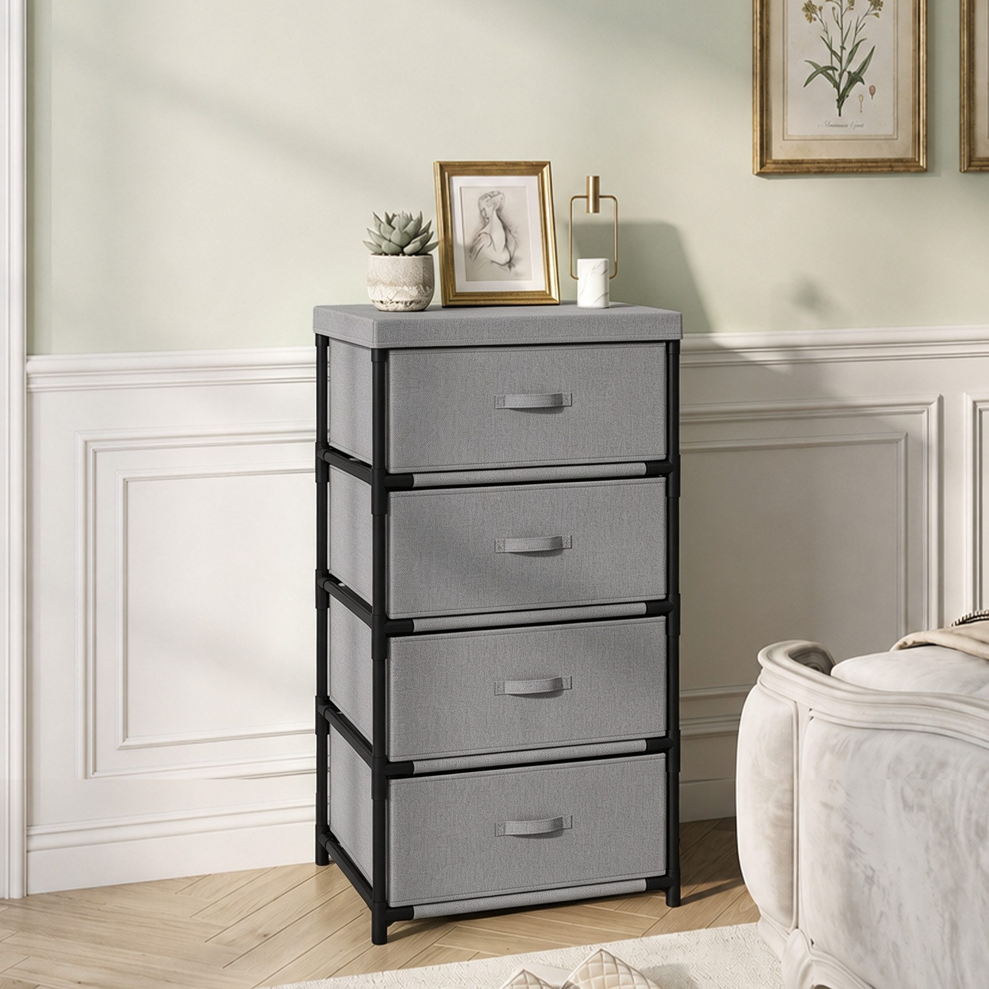 HOMCOM Kommode Sideboard mit Stahlrahmen (Set, 1 St., 1), 4 Schubladen, leicht, werkzeuglose Montage