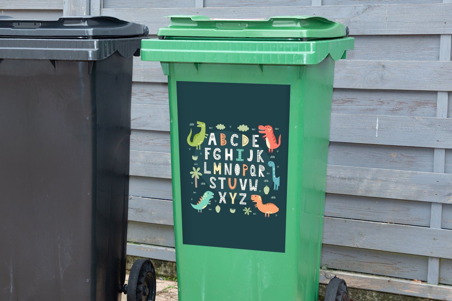 Mülltonne, Dinosauriern (1 Container, Mülleimer-aufkleber, Illustration MuchoWow Wandsticker St), mit Sticker, Alphabet Abfalbehälter