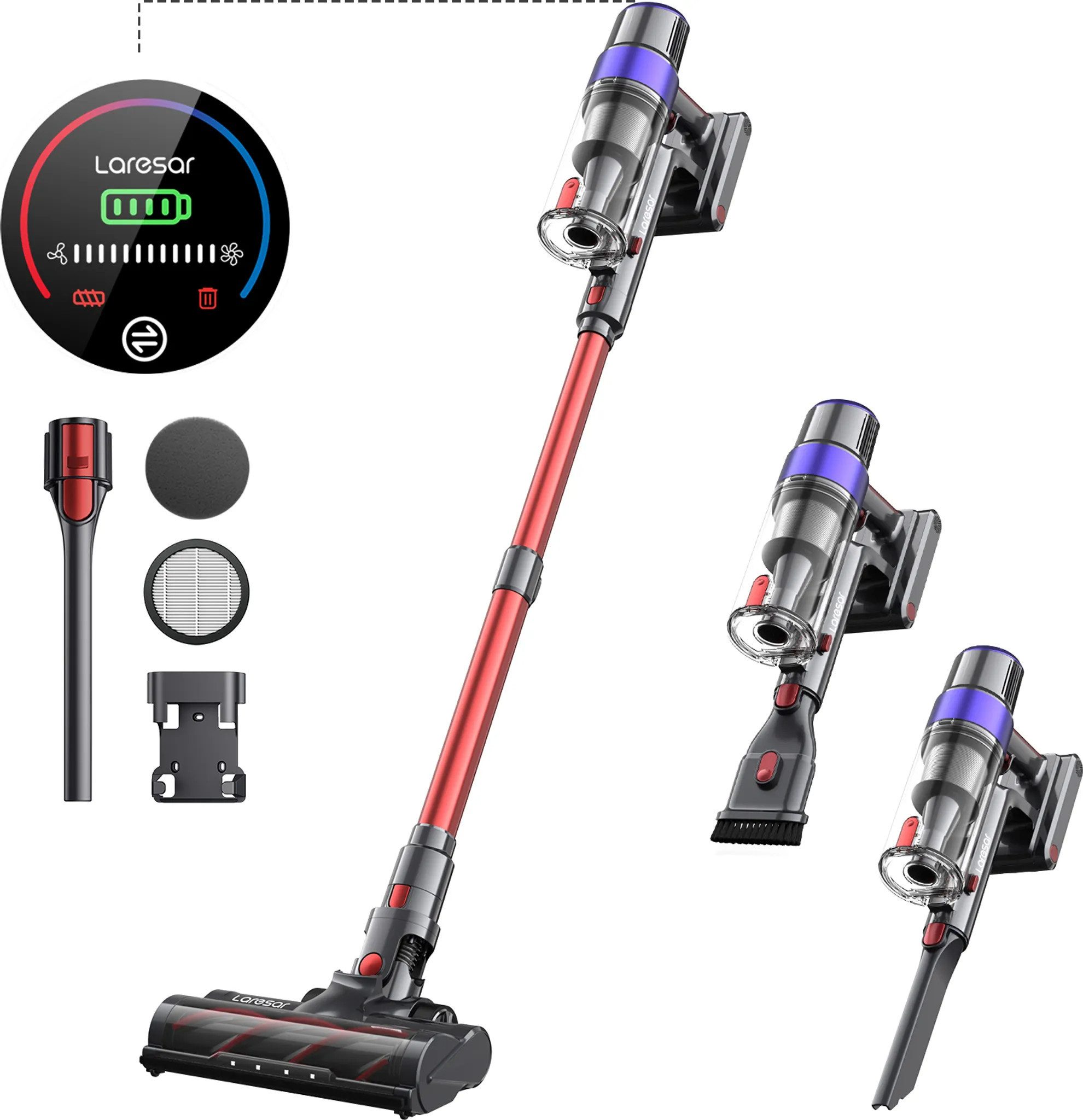 Laresar Stielstaubsauger V8 48000PA 500W Akku-Staubsauger kabellos Ручные пылесосы, 500 W, 180.000 U/min, 60 Minuten Laufzeit, Filtert 99,9 % Feinstaub