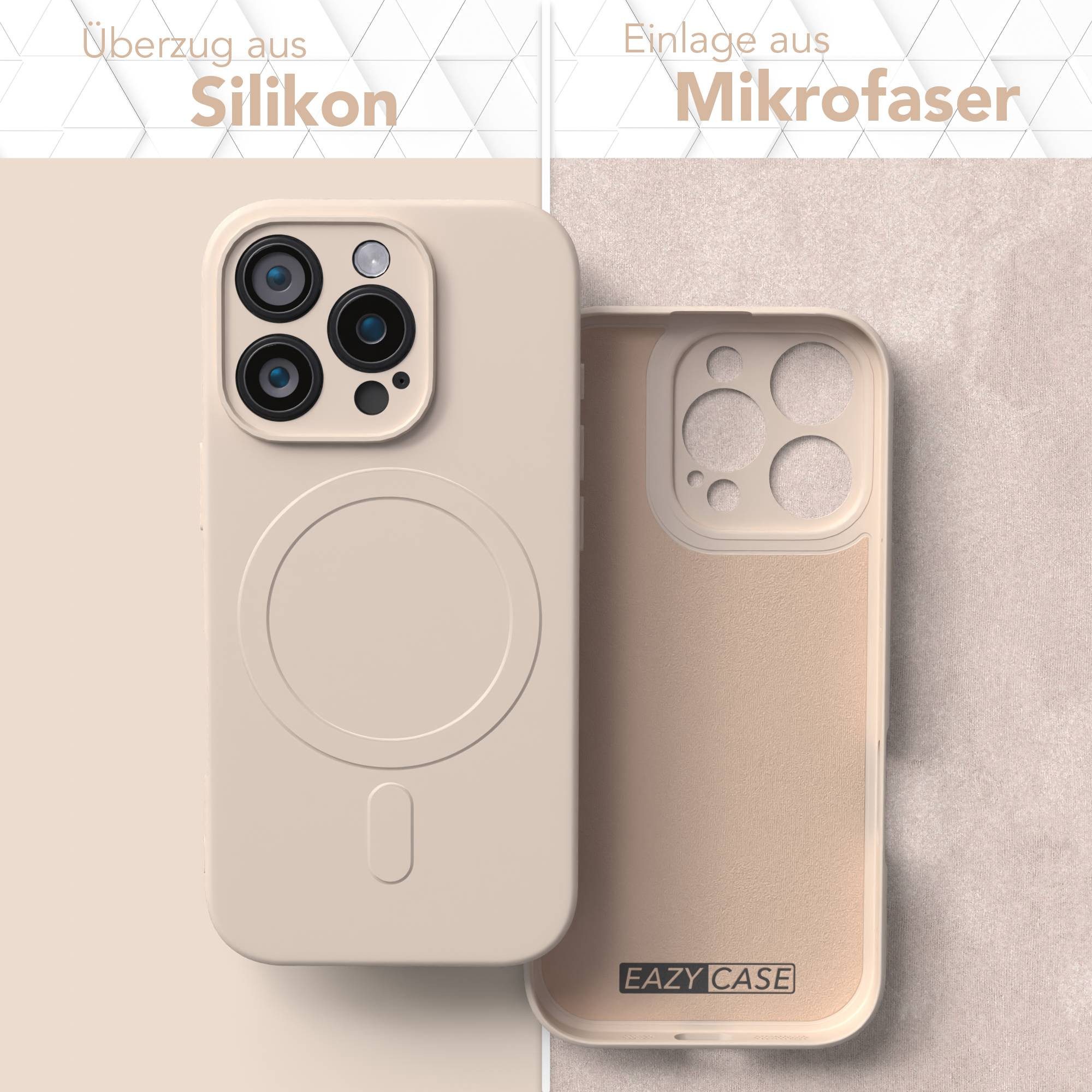 EAZY CASE Handyhülle für Apple iPhone 16 Pro Hülle Silikon 6,3 Zoll, Schutzcase mit MagSafe Slimcover Silikonschutzhülle elastisch Taupe – Bild 3 von 5