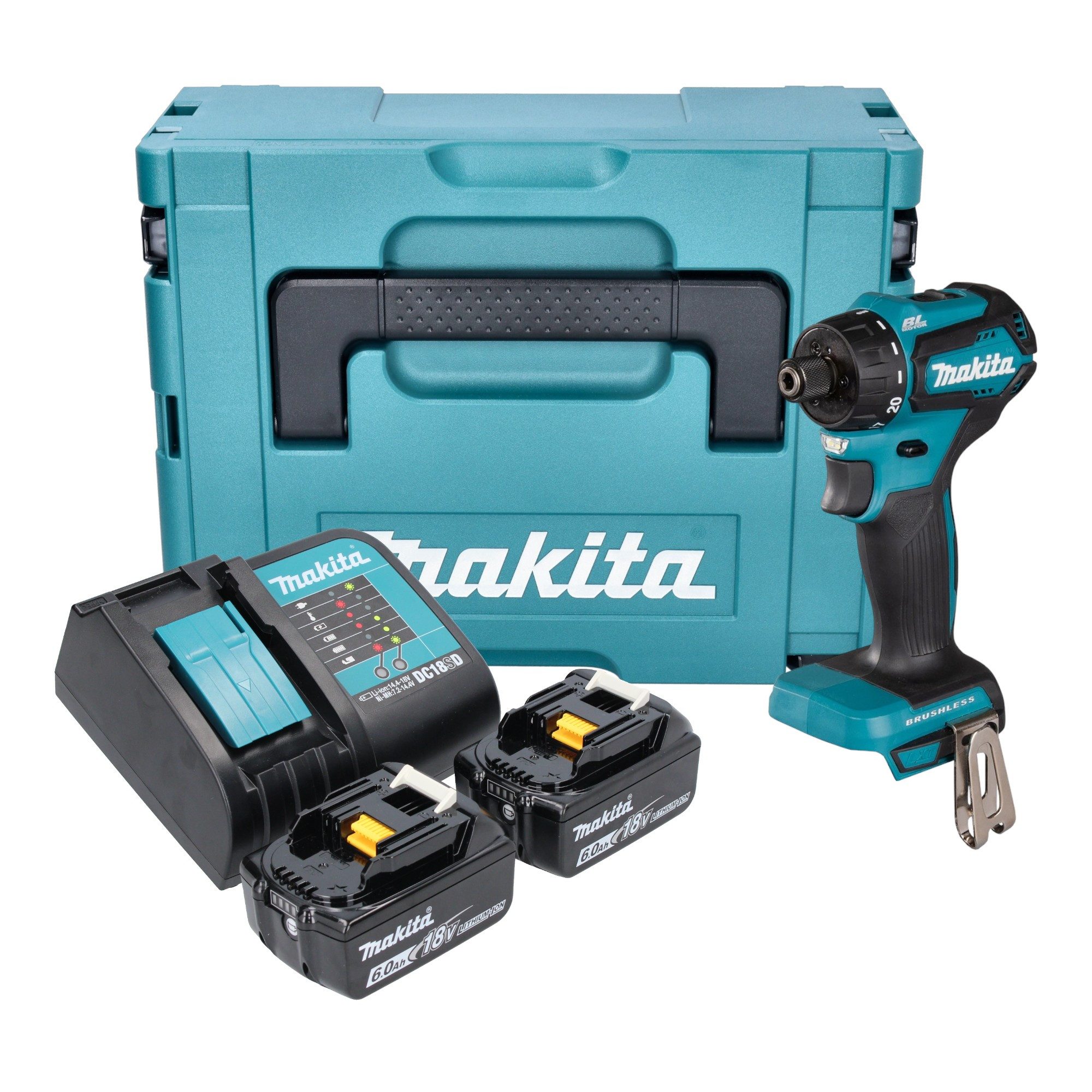 Makita Akku-Schrauber DDF 083 SGJ Akku Bohrschrauber 18 V 40 Nm 1/4'' Brushless