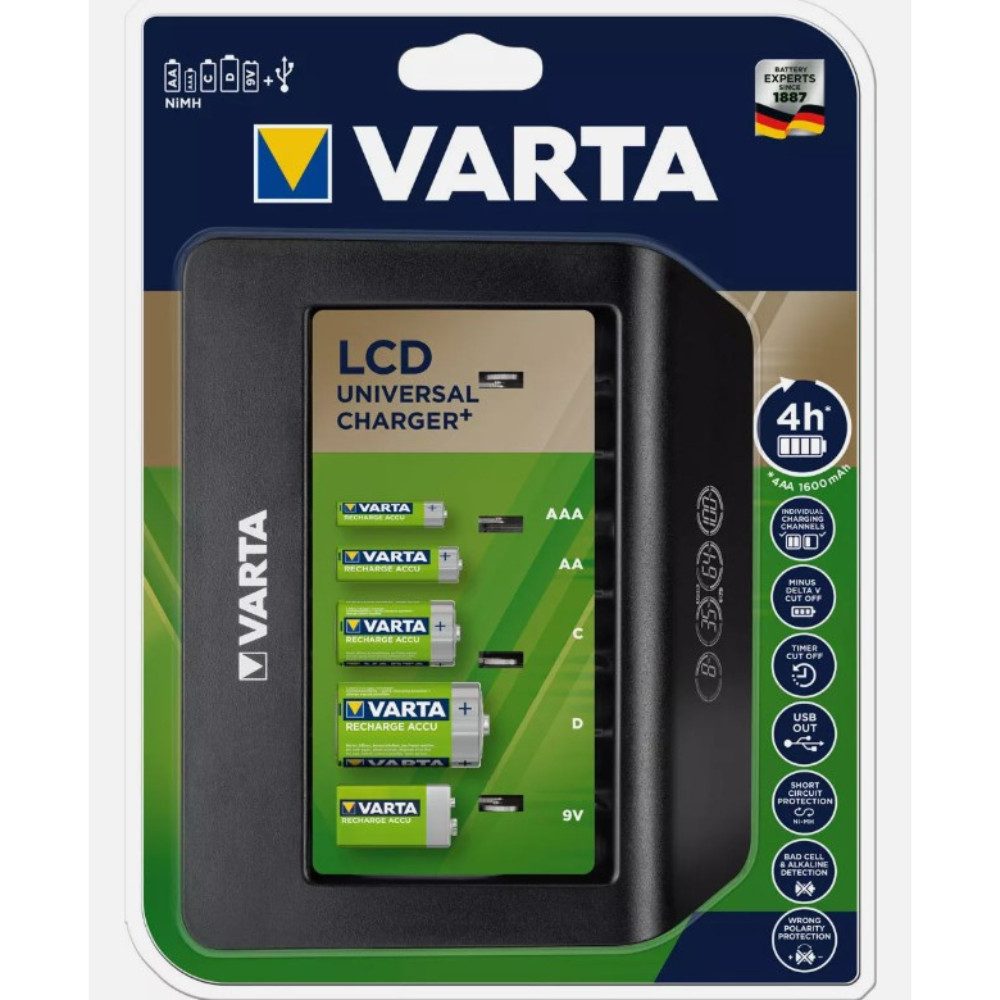 VARTA Akku Batterien Charger Batterie-Ladegerät (Spar-Set, 1-tlg., Spar-Set, für AA, AAA, C, D und 9V Akkus)