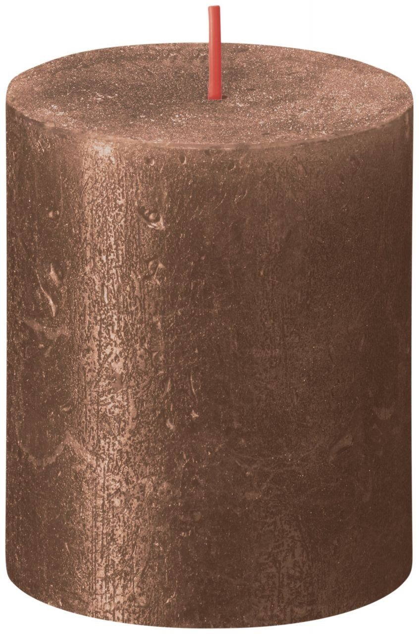 Bolsius LED-Christbaumkerzen Bolsius Stumpenkerze Rustik Shimmer Kupfer 8 cm