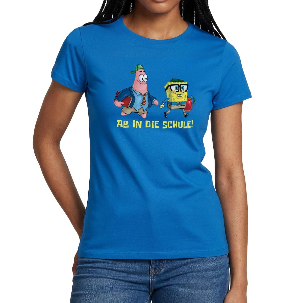 Spreadshirt T-Shirt Spongebob Schwammkopf Mit Patrick Ab In Die Schule Frauen T-Shirt (1-tlg) Slim Fit, fällt klein aus