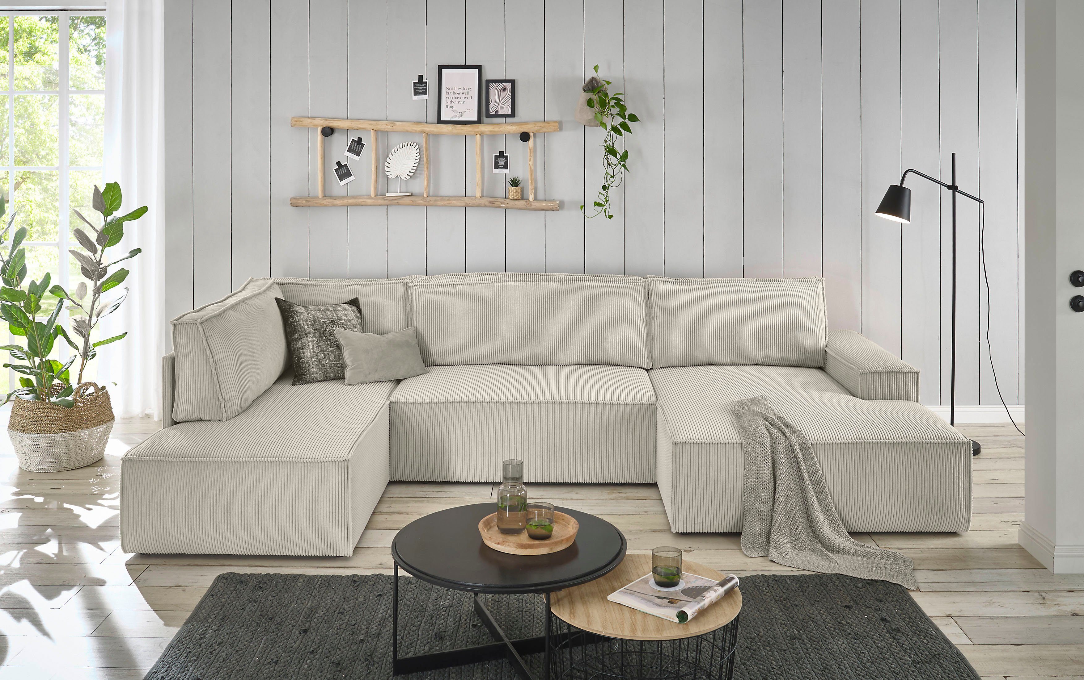 OTTO home Wohnlandschaft SHERWOOD Cord U-Form, 329 cm - OTTO. Verlässliche Qualität., Schlaffunktion m. Bettkasten (194x139 cm), Cord, Vintage, Samtvelours