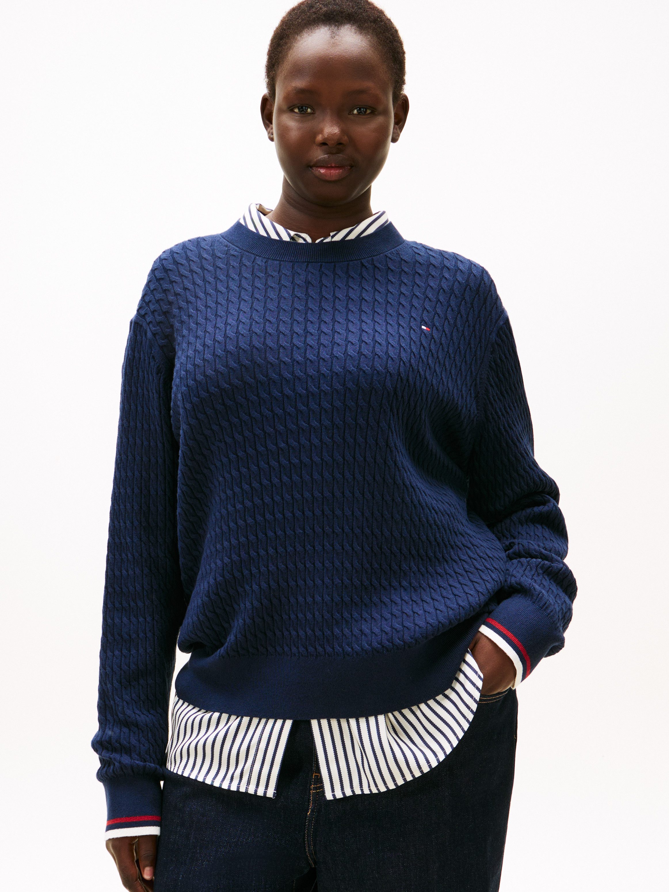 Tommy Hilfiger Curve Strickpullover CRV CO CABLE FINE GG C-NK LS SWT in gro günstig online kaufen