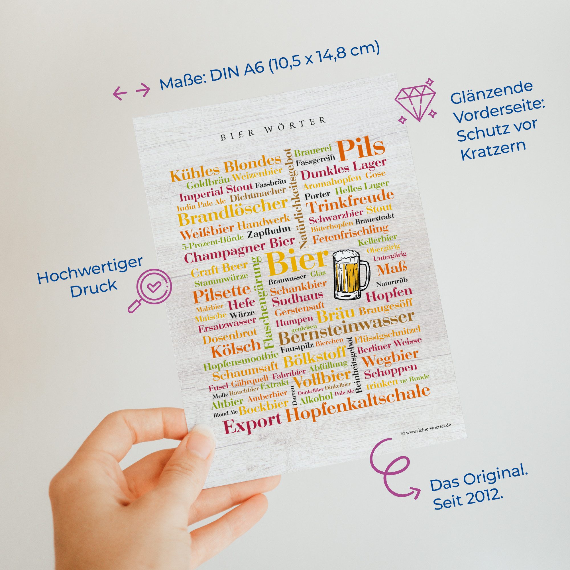 Deine Wörter Grußkarten Bier Wörter Postkartenset, 5 Karten, DIN A6, lustig, Geschenk