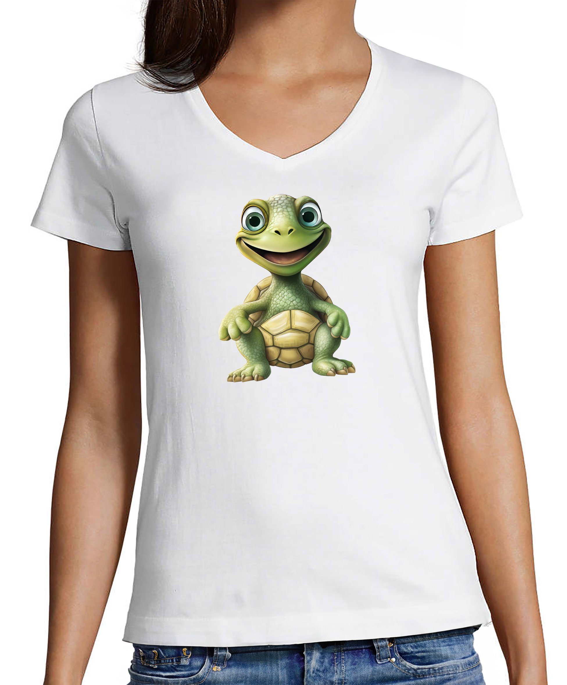T-Shirt Damen Wildtier Print Shirt - Baby Schildkröte