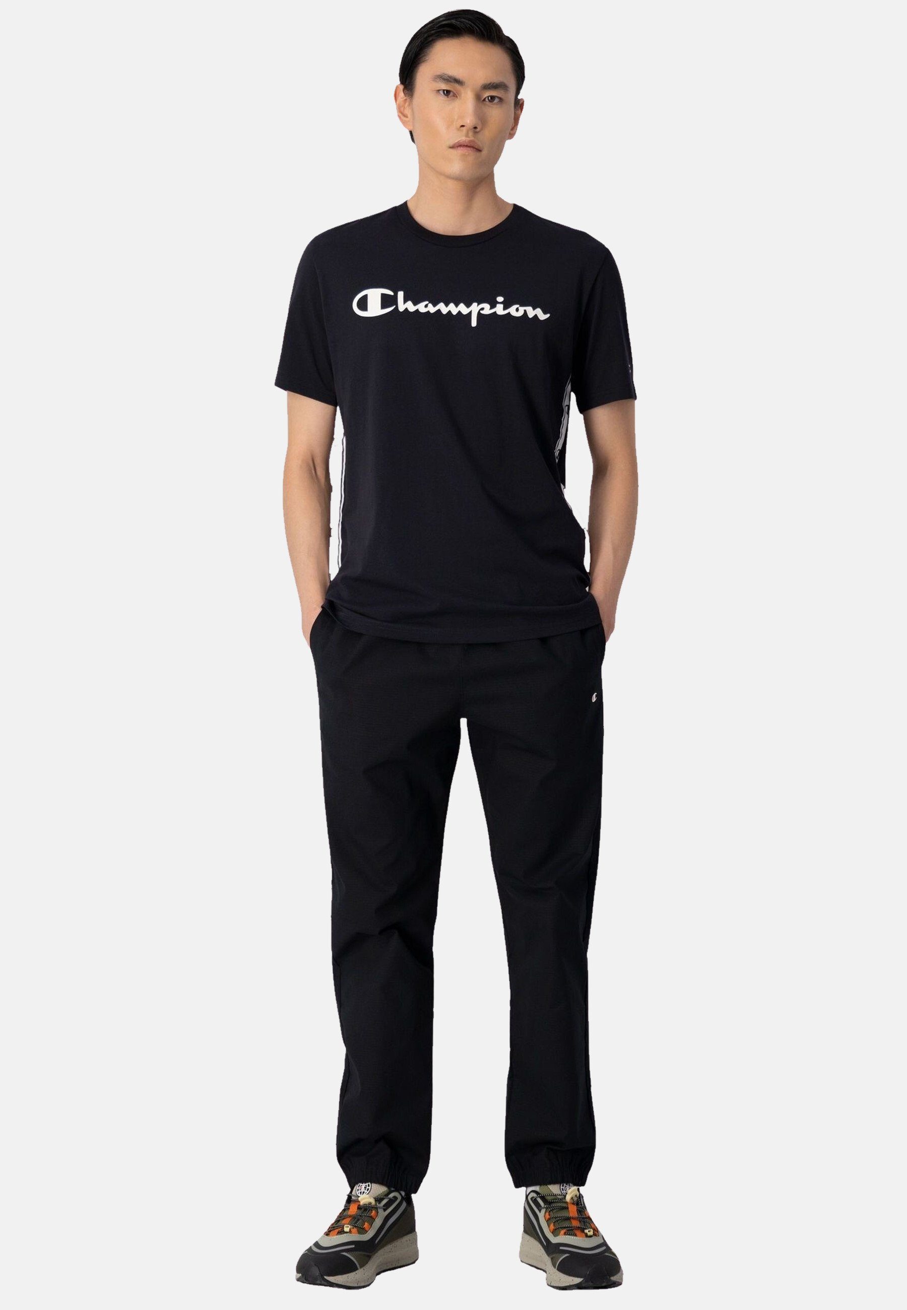schwarz seitlichem Champion T-Shirt Shirt und Logoband mit Baumwoll-T-Shirt