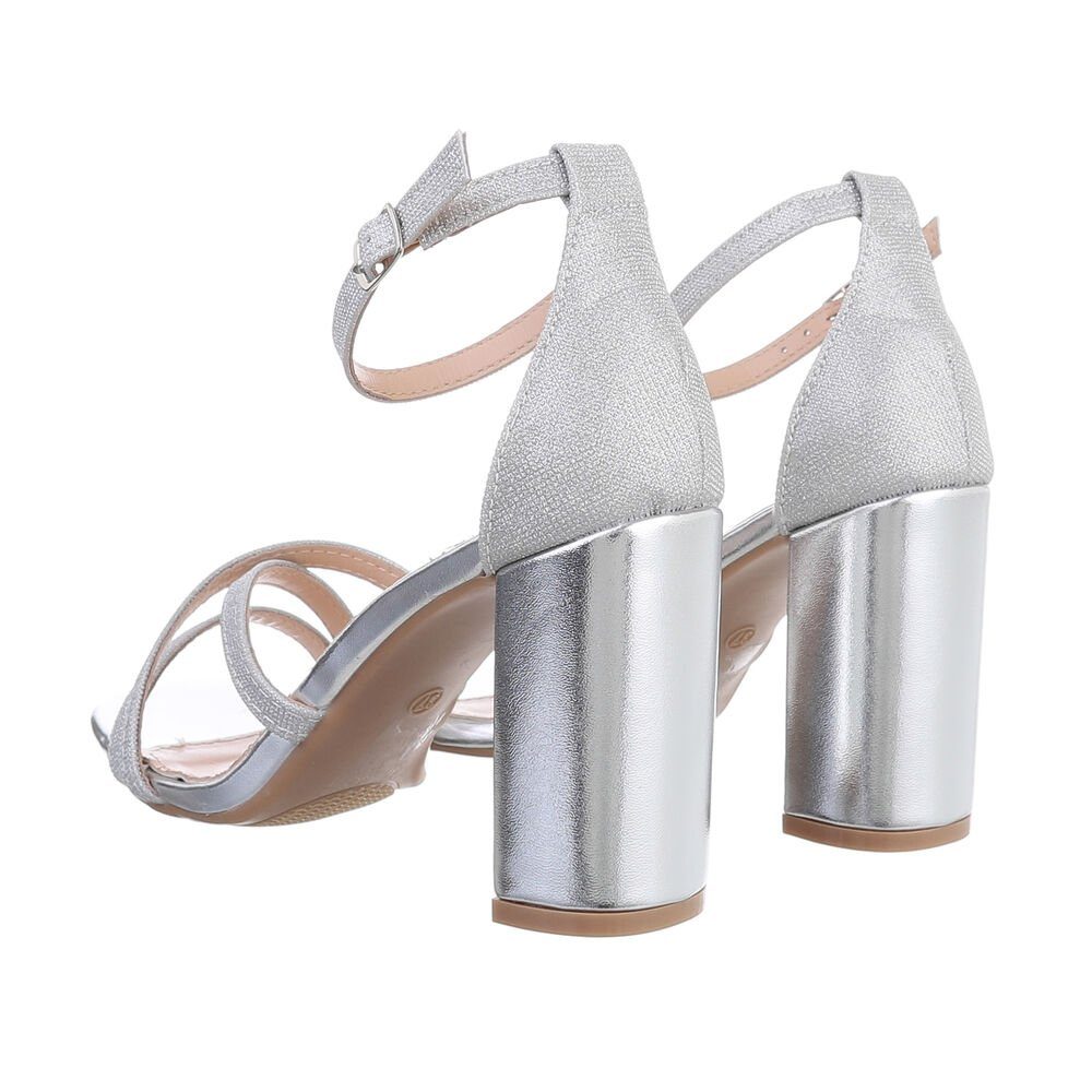 Ital-Design Damen Abendschuhe Party & Clubwear Sandalette (83448541) Blockabsatz Sandalen & Sandaletten in Silber