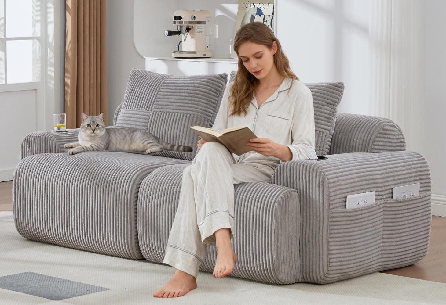 LVHOM Wohnlandschaft 2er-/3er-/4er-/5er-/6er- Ecksofa/Modulsofa/Loungesofa, Mehrere Stile, Zweisitzer, Getränkehalter, Seitentaschen, großen Rückenkissen und modularem Design, hochwertig gepolstert, Cordstoff, Platzsparend, bis 300 kg belastbar, ohne Montage, geeignet für Wohnzimmer, Gästezimmer, Jugendzimmer, Büros, Spielzimmer