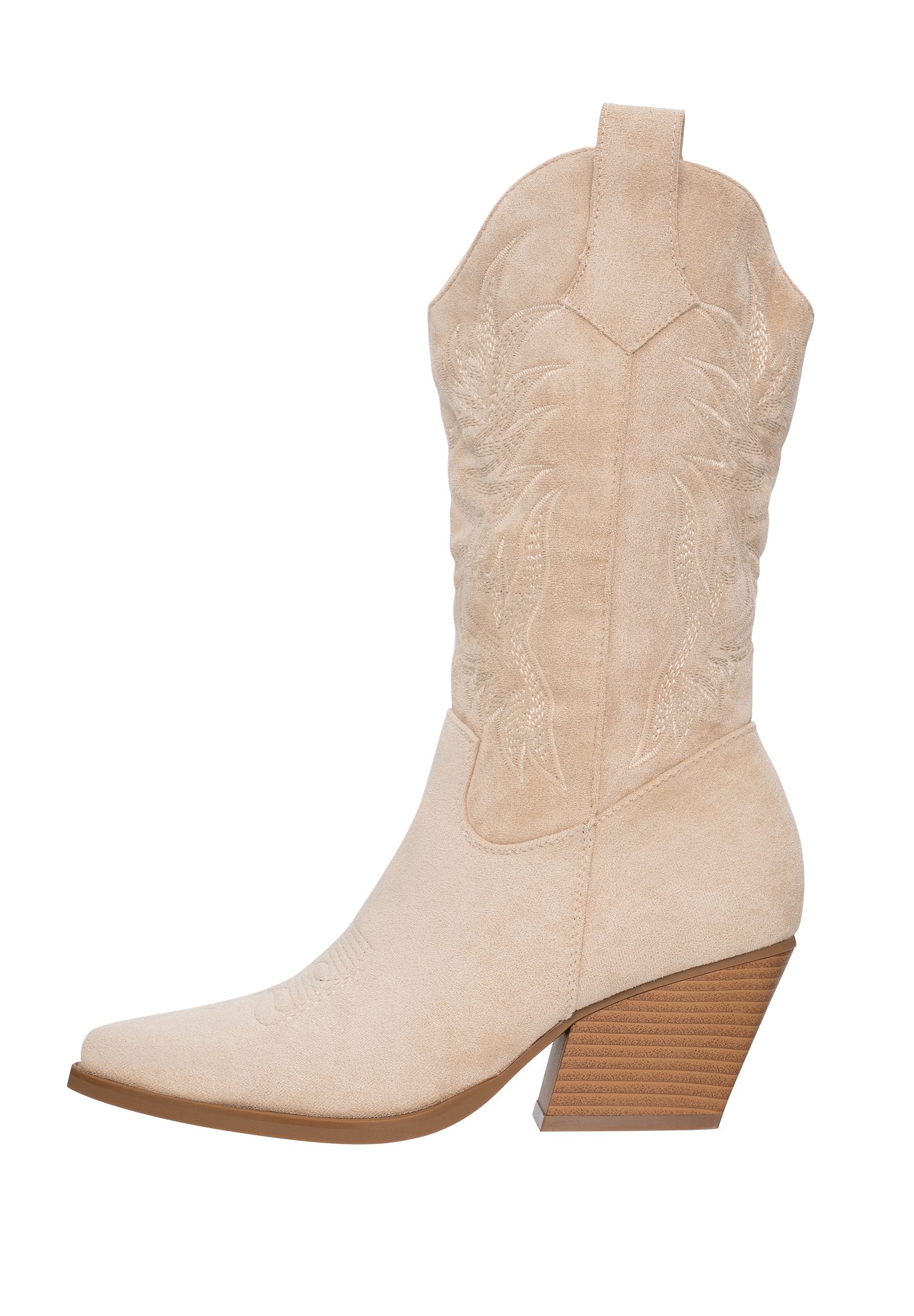 Salinyang Damen Westernstiefel mit Stickereien und Blockabsatz Cowboy Stiefel
