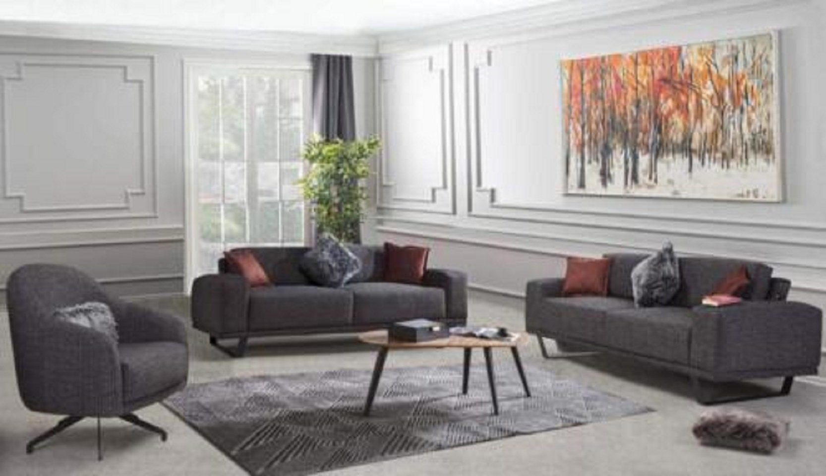 Luxus set Design Wohnzimmer-Set Besteht 3tlg. Sofa + (3-St., 3 Wohnzimmer 2x JVmoebel Farbe set, Sitzer Europe aus Sessel), Nur in Made Schwarzer
