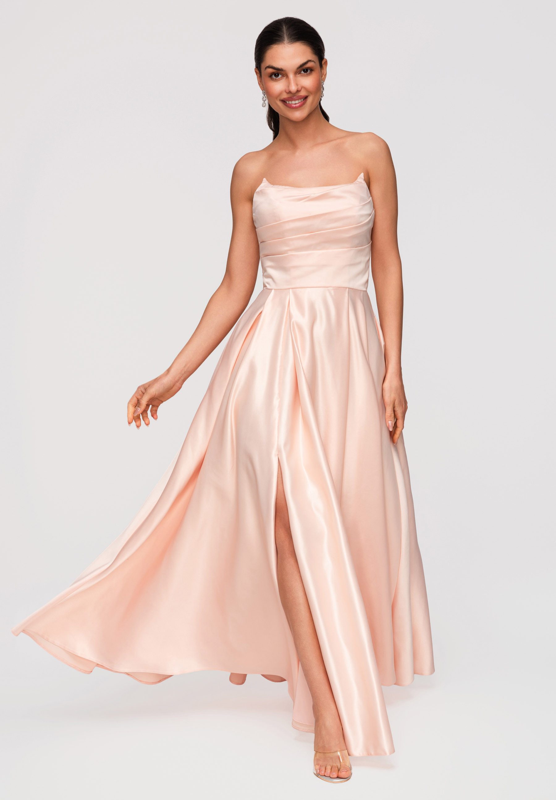 OMBRE Abendkleid Abendkleid Maxi Ausgestellt Elegant Peach M (kein Set, 1-tlg) Hoher Beinschlitz, Rückenschnürung, Seitentaschen