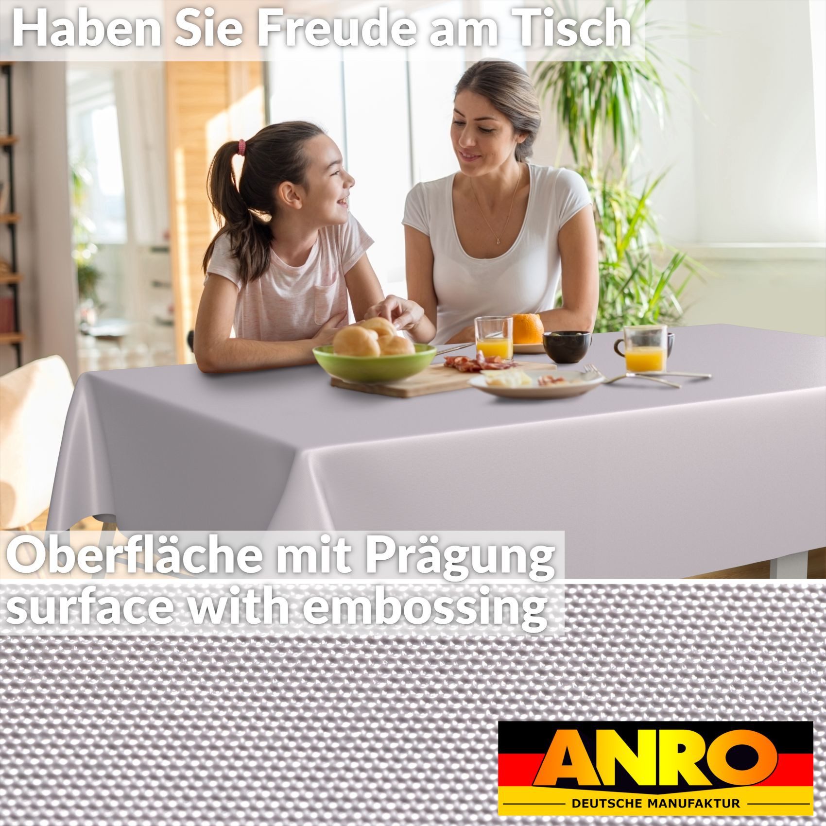 ANRO Tischdecke Wachstuchtischdecke abwaschbar UNI auch als Gartentischdecke (Einzelstück 1-tlg), wasserabweisend pflegeleicht Textil-Optik Grau 100x140cm