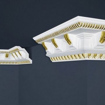 PROVISTON Stuckleiste Polystyrol, 96 x 98 x 2000 mm, Weiß Gold, Deckenleiste