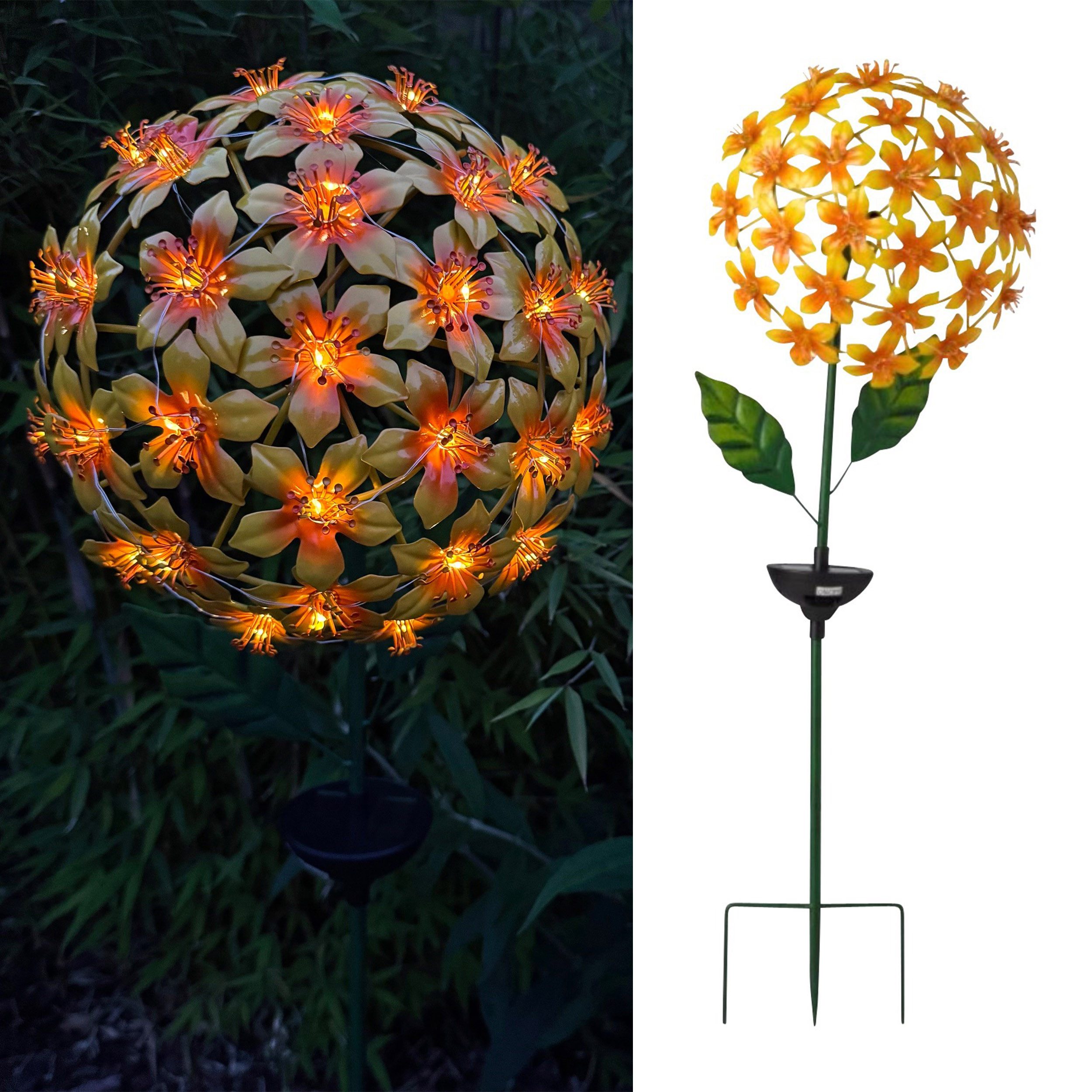 Online-Fuchs Gartenstecker aus Hibiskus Blüten mit LED-Solar Beleuchtung - günstig online kaufen