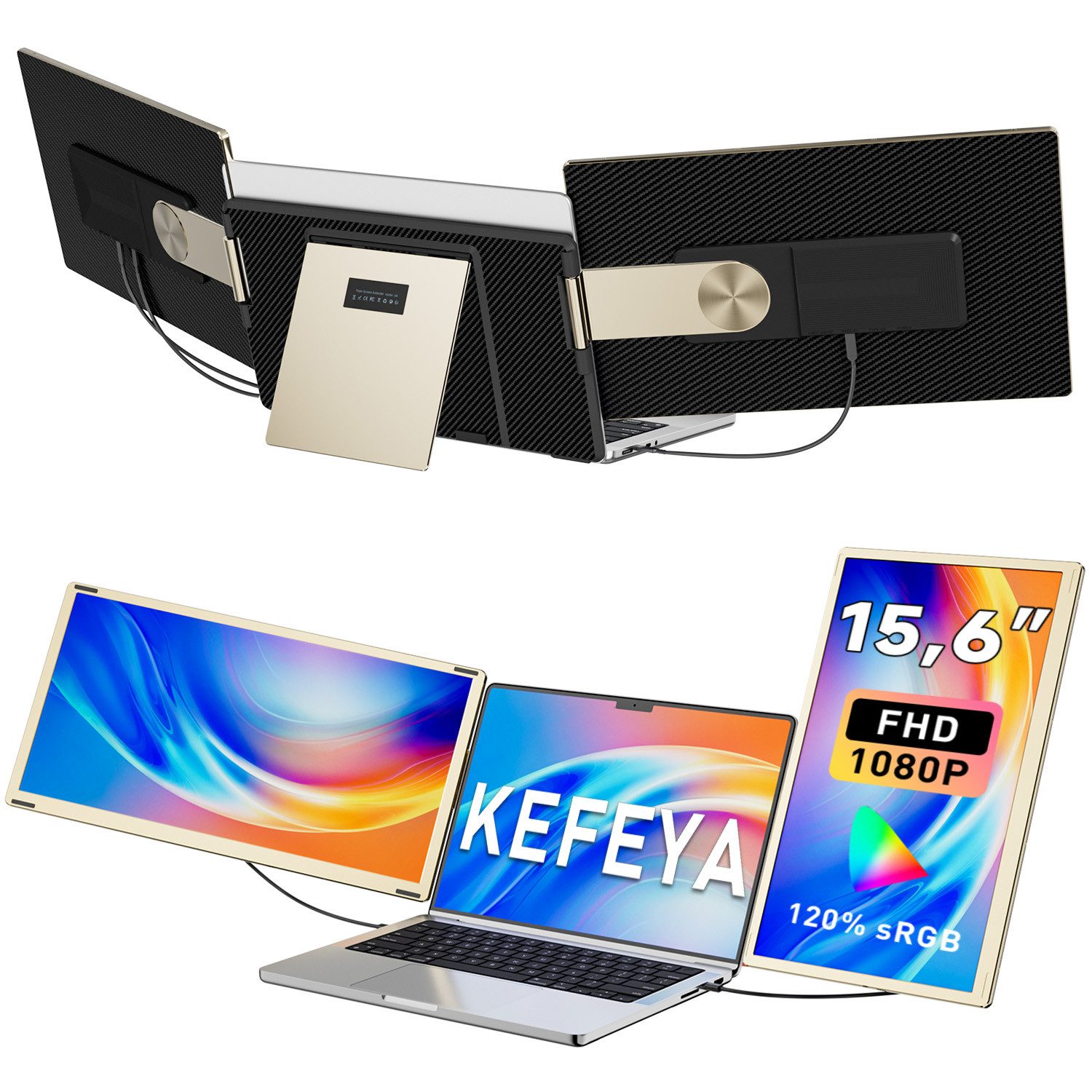 KEFEYA Dual-Screen-Laptop-Bildschirm-Extender Laptop-Bildschirmerweiterung Portabler Monitor (1920x1080 px, Full HD, 60 Hz, HDR, Als Einzelbildschirm nutzbar, kompatibel mit Windows, Android, Chrome)
