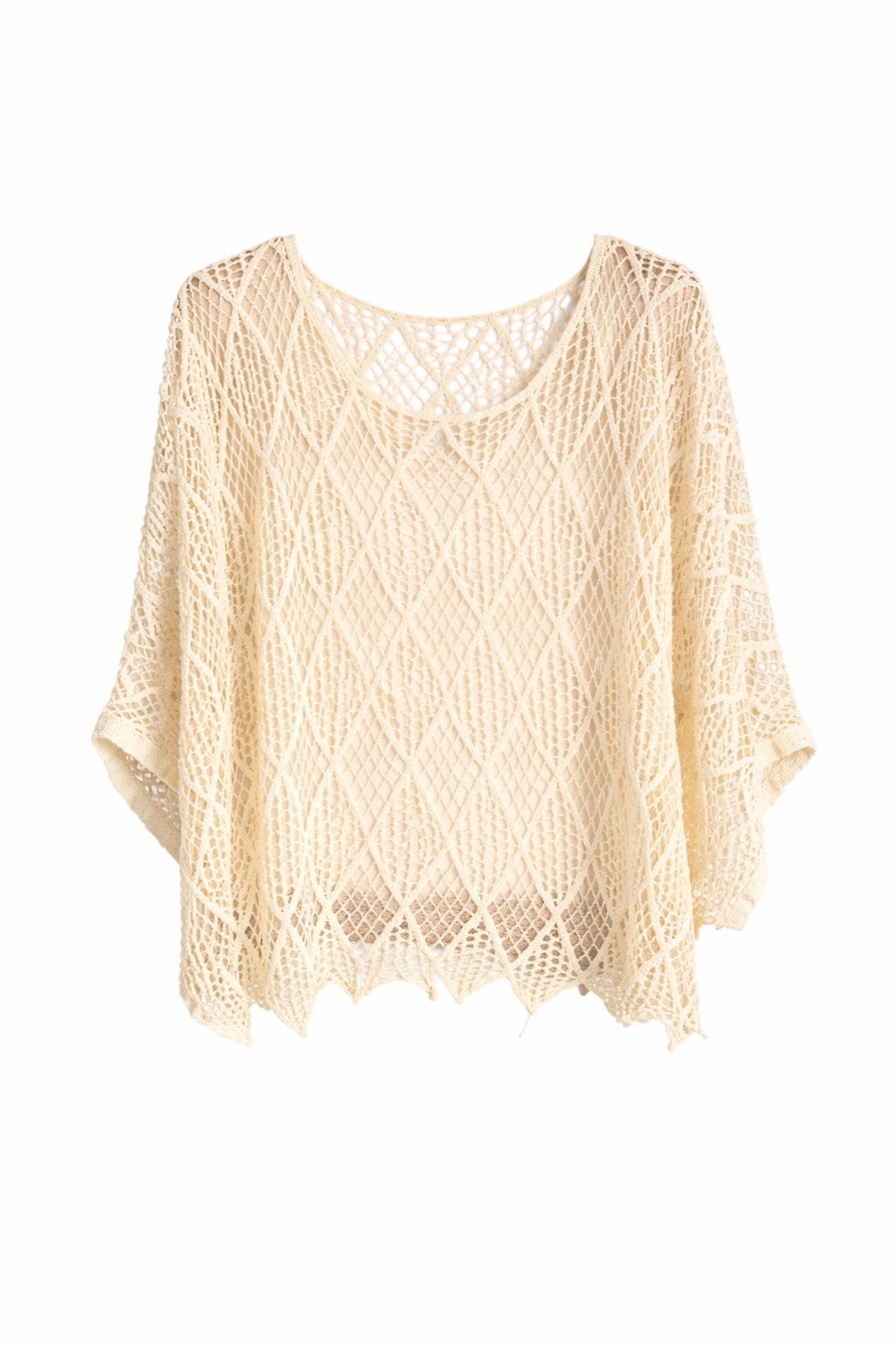 ITALY VIBES Tunika - Poncho - Häkelshirt Damen - Häkelbluse - gratis Untershirt - Top ONE SIZE / passend für Größe S - XL - gratis Top