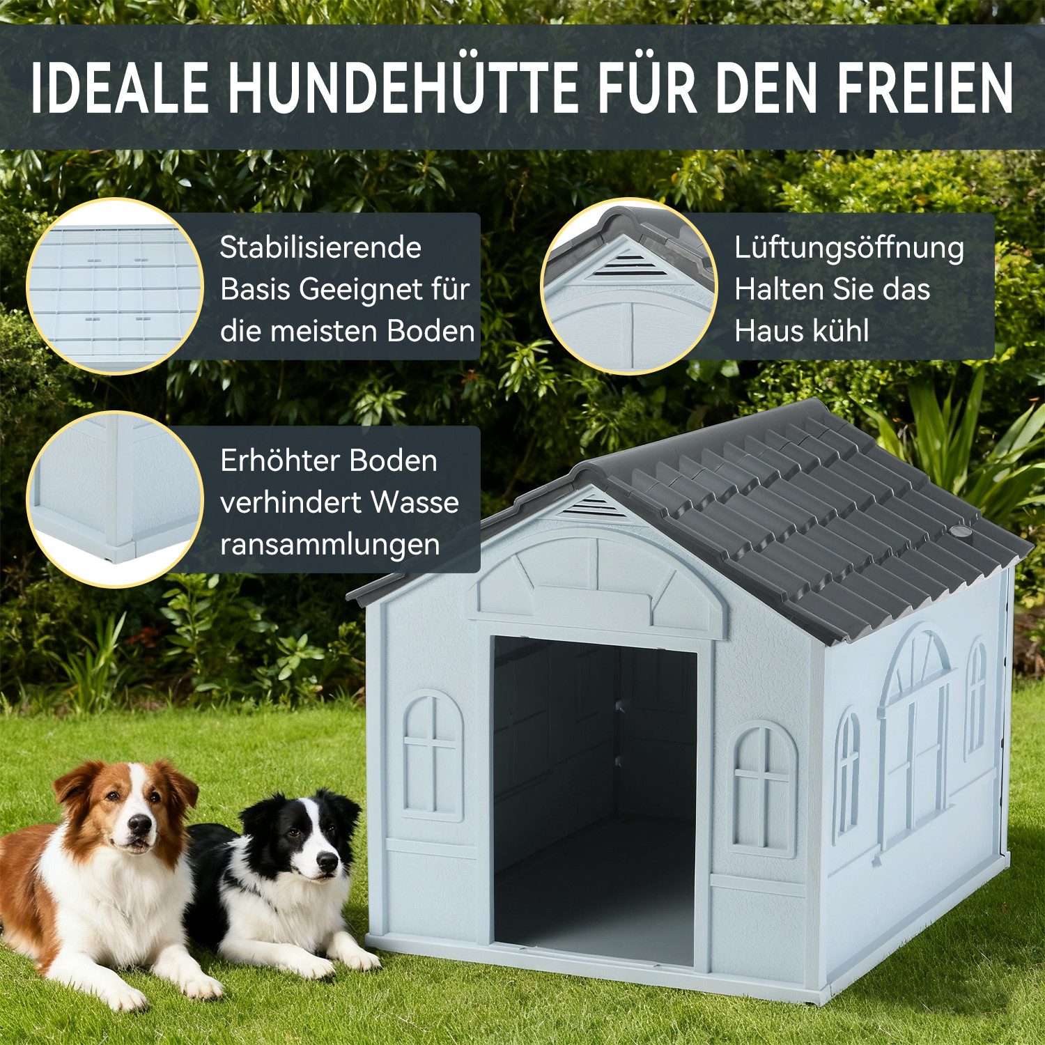oyajia Hundehütte Hundehaus mit Satteldach, wetterfest Kleintierhaus für Drinnen&Draußen