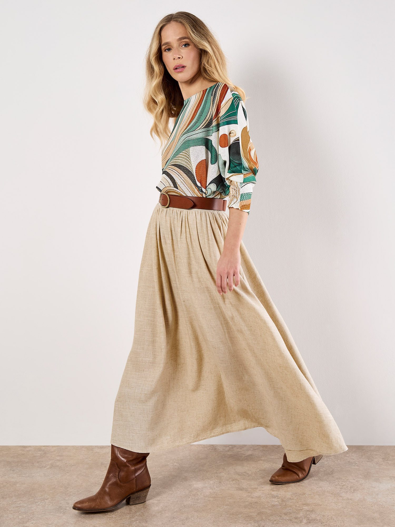 Apricot Blusentop Leichter Pullover mit Fledermausärmeln