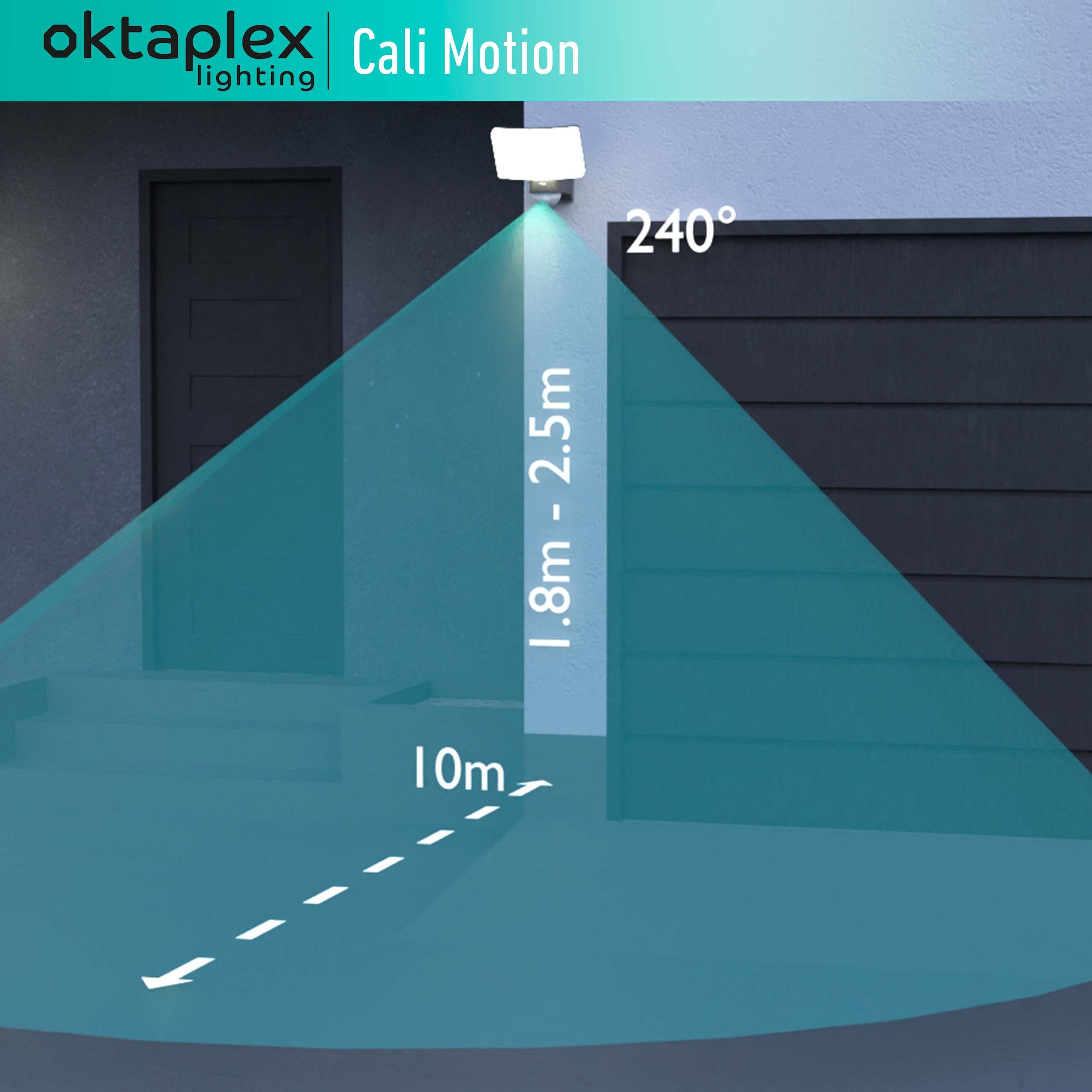 Oktaplex lighting LED Außen-Wandleuchte Cali Außenstrahler mit Bewegungsmelder IP65 10m / 240 Grad, PIR-Sensor; dreh- und schwenkbar, inklusive Leuchtmittel, warmweiß, 3000K 2200lm LED Strahler 30W anthrazit
