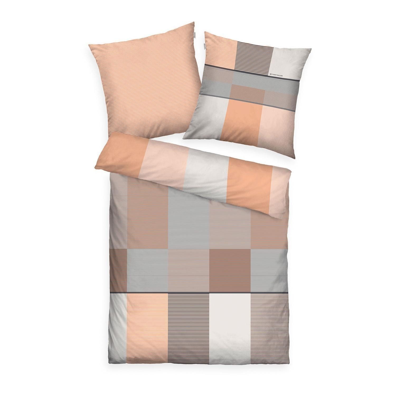 TOM TAILOR Bettwäsche Satin-Wende-Bettwäsche KARO, Pfirsich, 155x220 cm, Ba günstig online kaufen