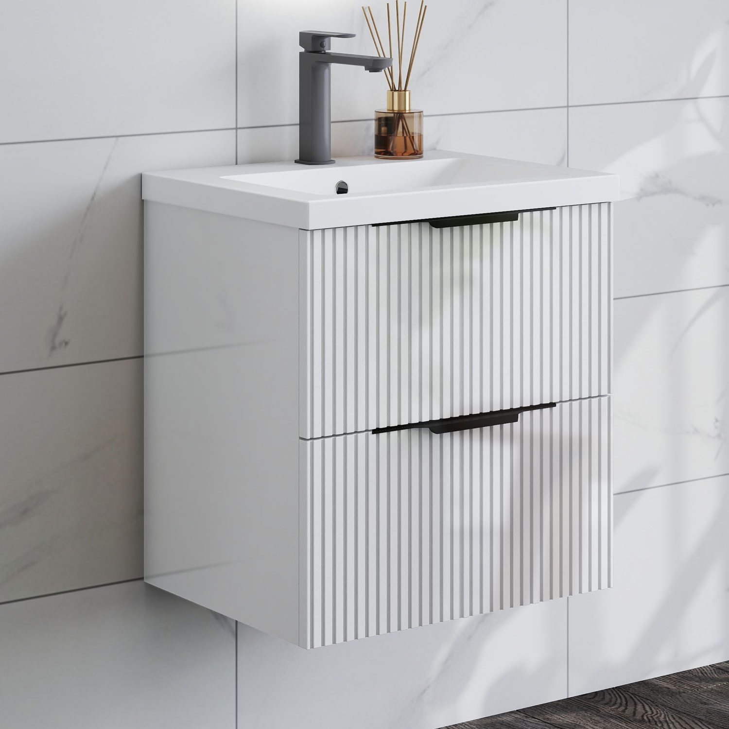duschspa Waschtisch Waschbecken mit Unterschrank Badmöbel Set Hängeschrank, mit Griffe, 50/60/80/100/120 cm