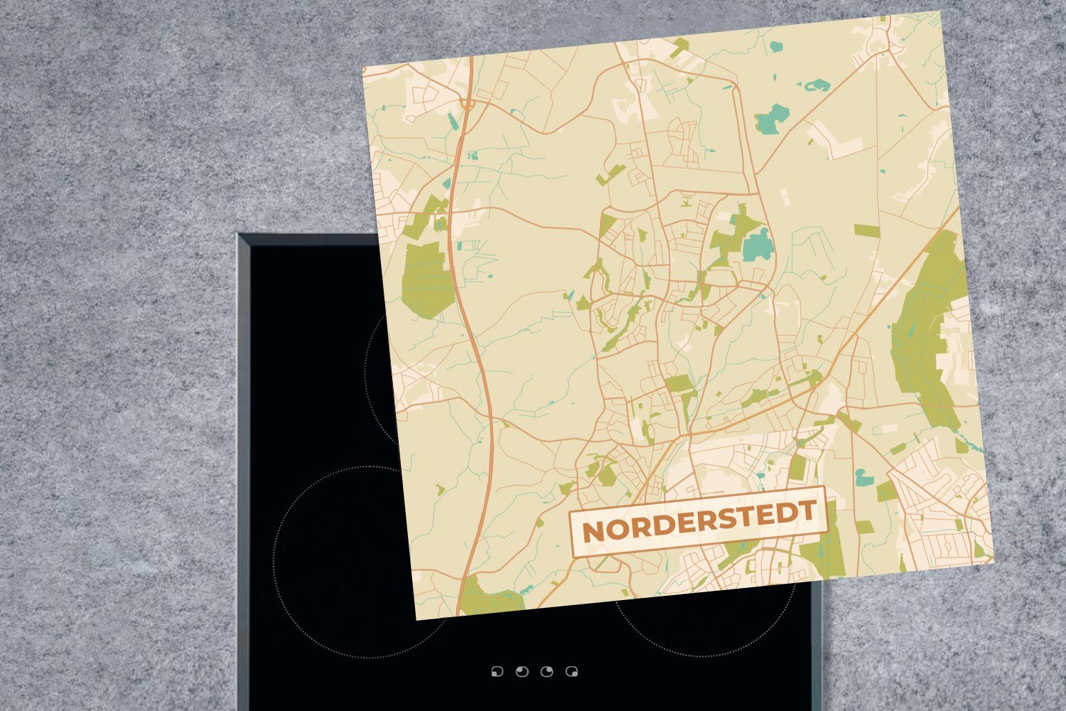MuchoWow Herdblende-/Abdeckplatte Norderstedt für - cm, tlg), - Stadtplan, 78x78 Karte Vinyl, (1 - Ceranfeldabdeckung, küche Vintage Arbeitsplatte