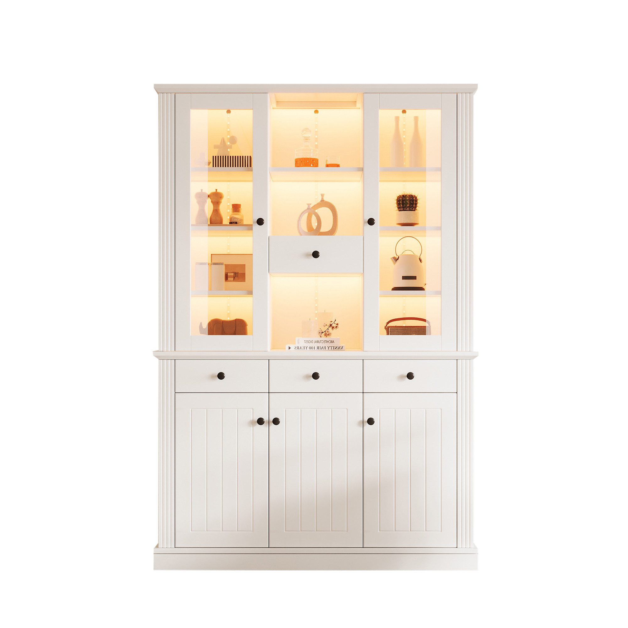 BlingBin Vitrine Vitrinenschrank aus MDF, Schrank mit LED (Wohnzimmerschrank, 1-St., 119,5x40x180 cm Esszimmerschrank) mit Acryl-Türen, 4 Schubladen, 5 Türen und viel Stauraum