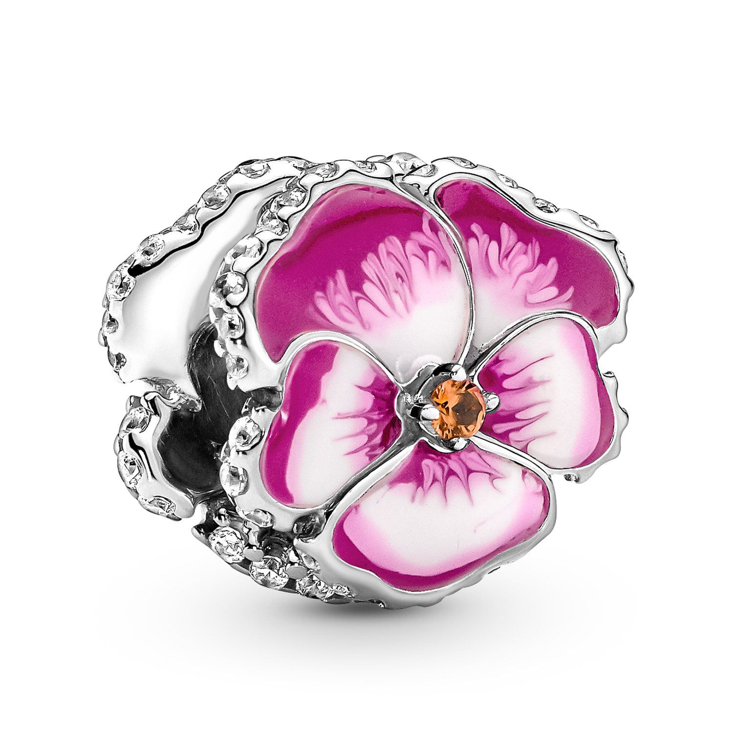 Pandora Blumenanhänger Charm Silber Pinkfarbenes Stiefmütterchen günstig online kaufen