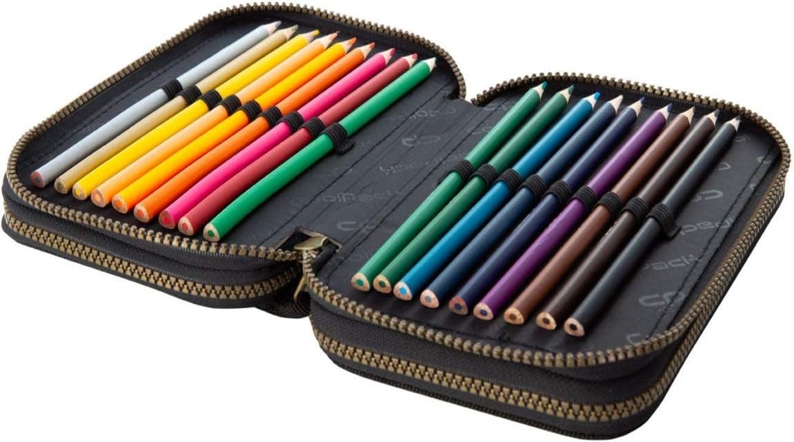 GOLDKIDS Federmäppchen COOLPACK XXL Federtasche Federmappe, (44-teilig mit Aufnäher gefüllte Schüleretui, 1-tlg., 3-stöckig 20 x 13,5 x 7 cm inkl. Füller), Füllhalter Patrone