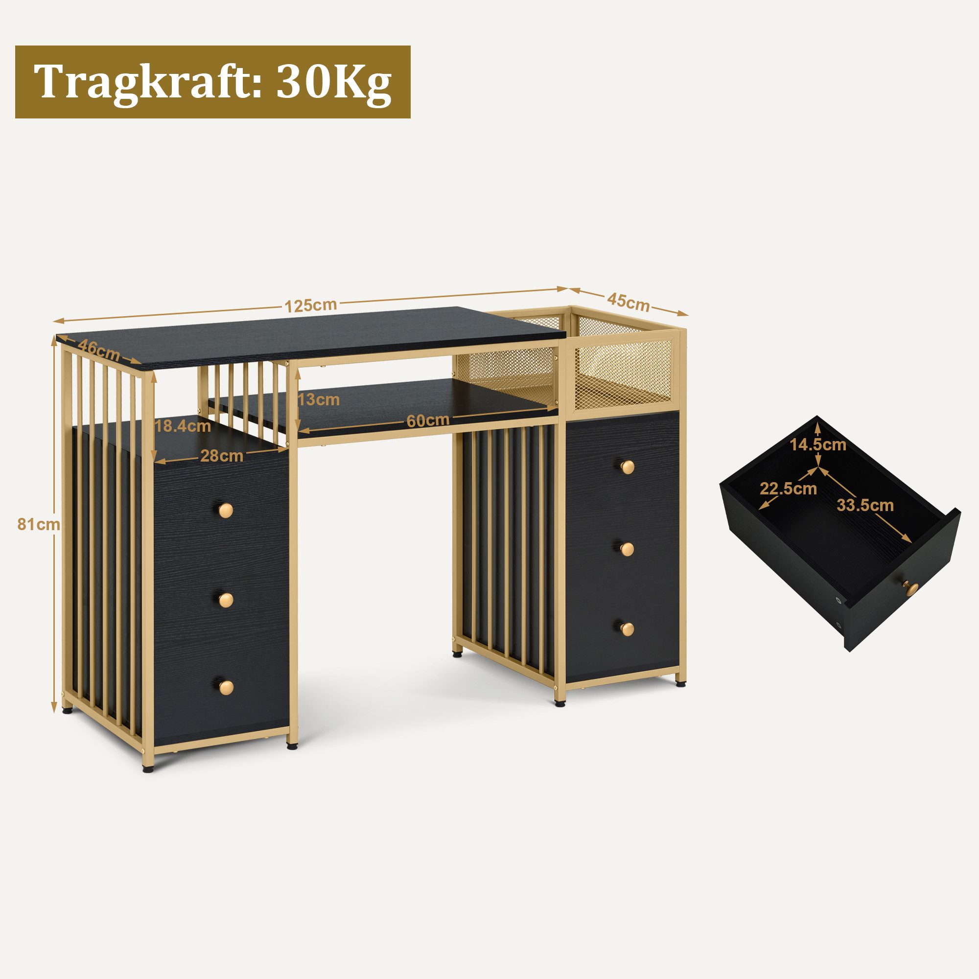 MCombo Schreibtisch M MCombo Schreibtisch mit 6 Schubladen, Nageltisch Manikürtisch, 2425, Schminktisch ohne Spiegel, Schminktisch ohne Spiegel