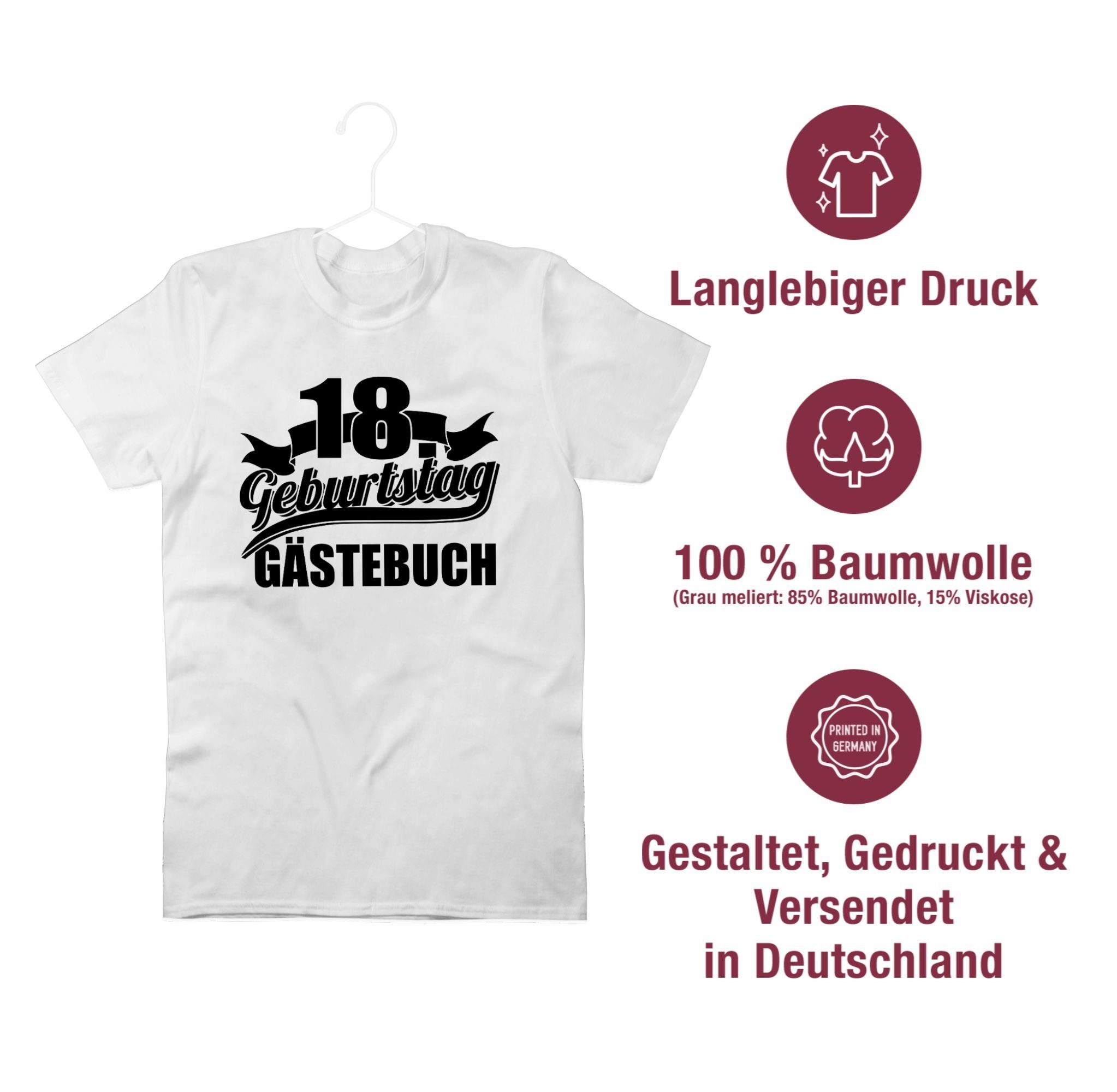 Gästebuch 18. T-Shirt Weiß Geburtstag Achtzehnter Geburtstag 1 Shirtracer