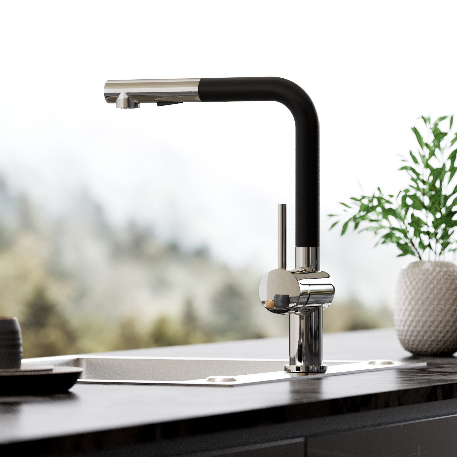 Thumbnail - Auralum Max Küchenarmatur 360° Spültischarmatur Ausziehbar Brause Wasserhahn Armatur Schwarz (1-St., Mischbatterie) mit ...