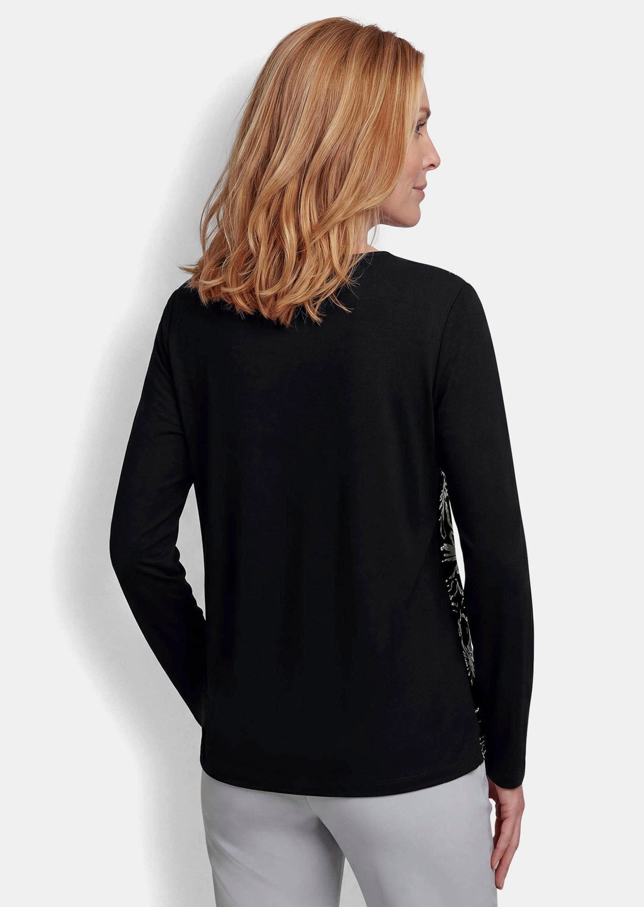 GOLDNER Shirtbluse Blusenshirt mit Blumendruck Shirtbluse im Materialmix mit floralem Frontdruck und Viskose-Jersey