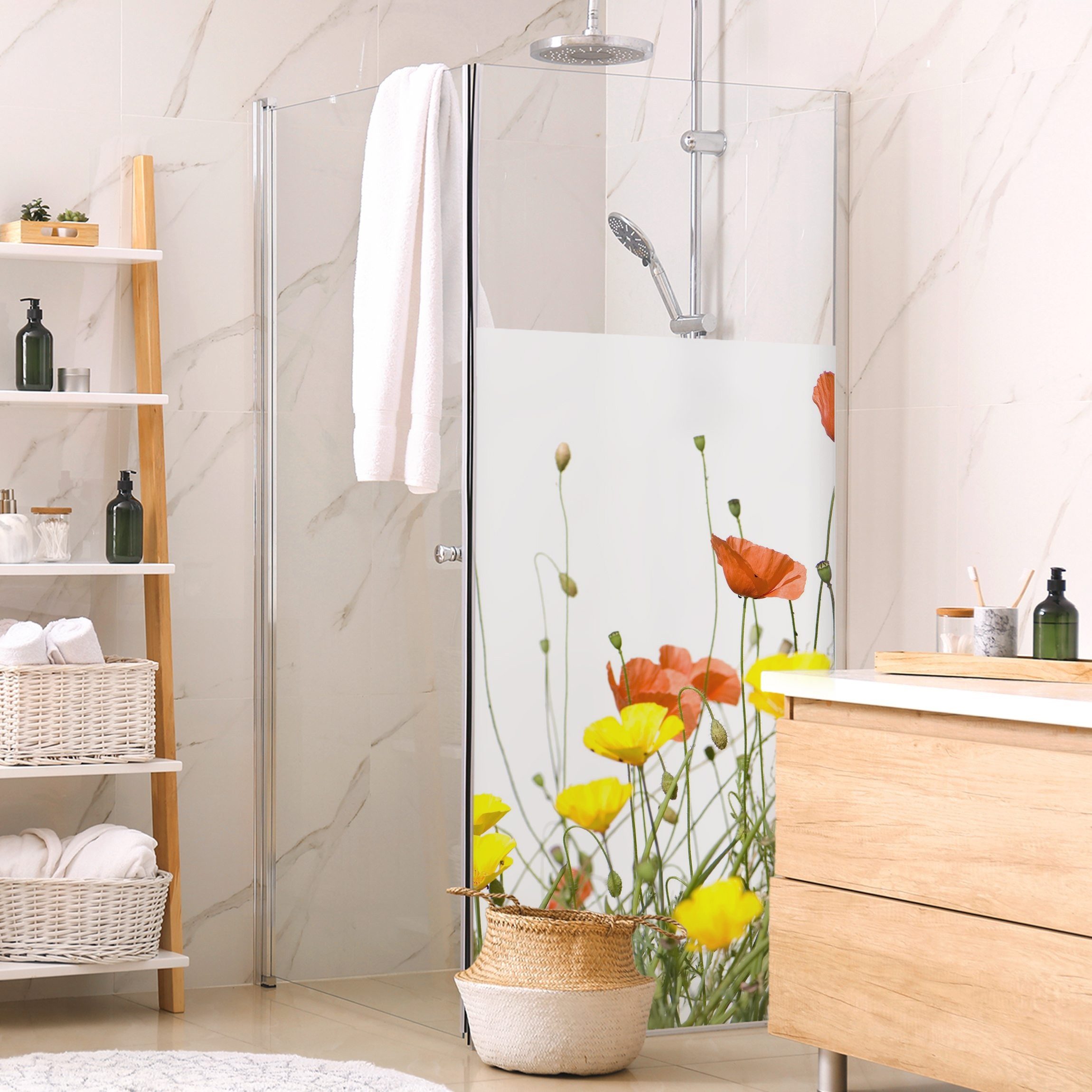 Bilderdepot24 Sichtschutzfolie Dusche blickdicht statisch haftend Blumen- und Blütenmotiv, Statisch haftend, blickdicht, wasserfest, wiederverwendbar, ablösbar