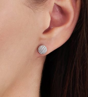 Schöner-SD Paar Ohrstecker Kleine Ohrringe rund mit Kristall-Steinen 925 Silber Rhodium, mit Zirkonia, Silberohrringe für Damen