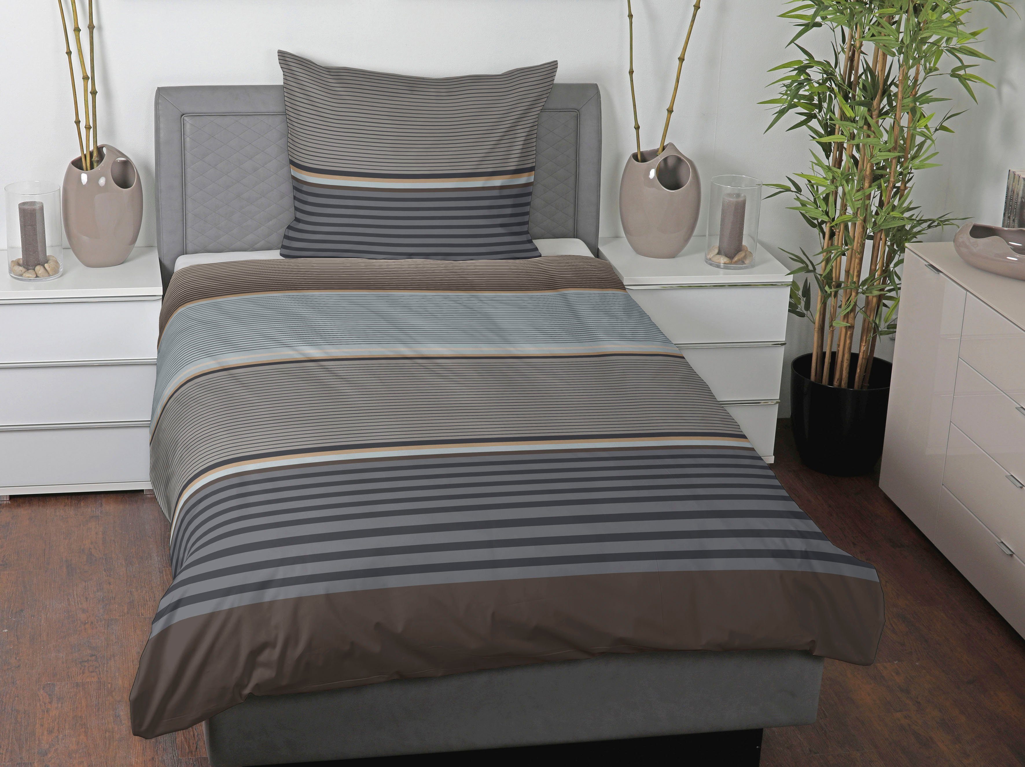 CASATEX Bettwäsche Orsa Braun Grau Satin, günstig online kaufen