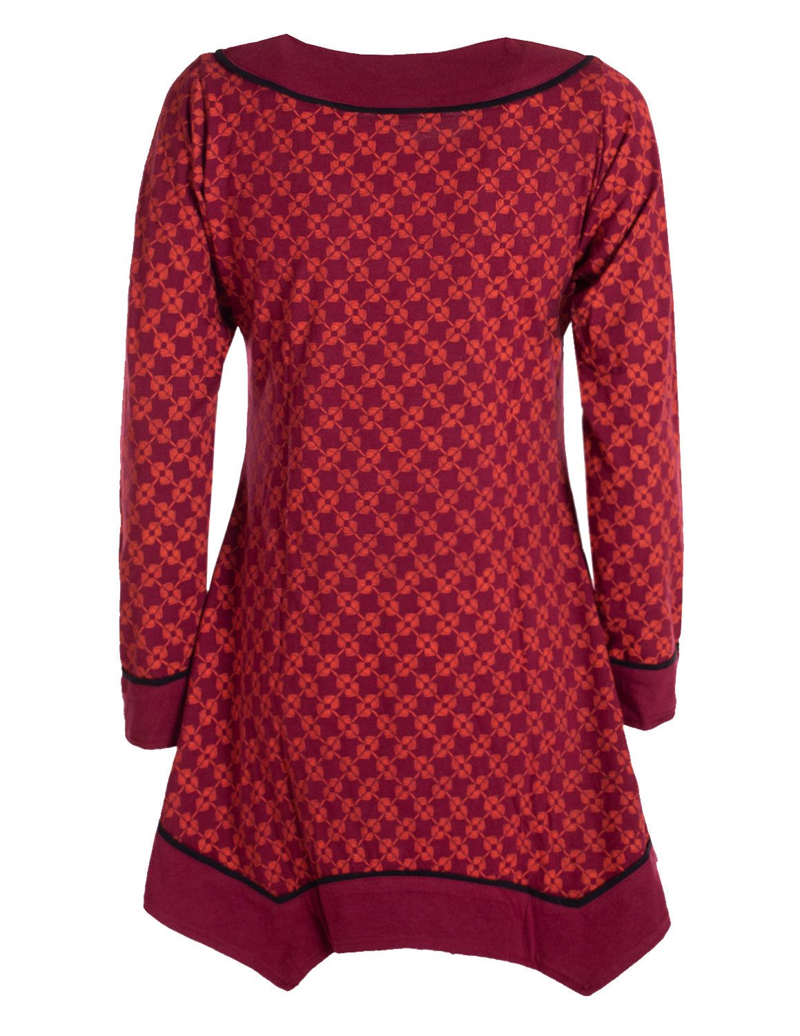 Vishes Tunikakleid Langarm Damen Tunika Shirt-Kleid Ethno Zipfel-Bluse Blusenkleid Elfen, Hippie, Boho Style